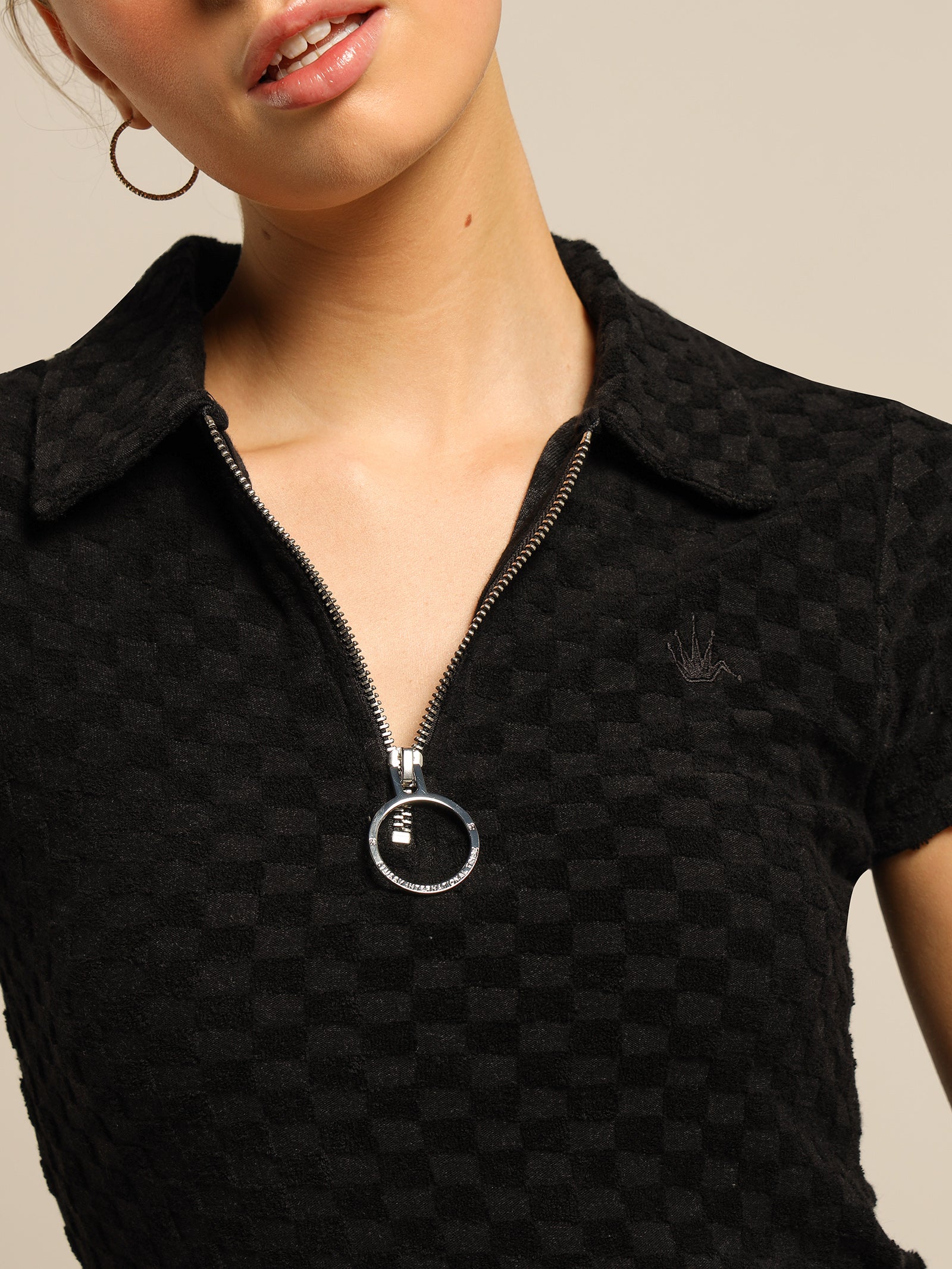 Check Terry Zip Dress