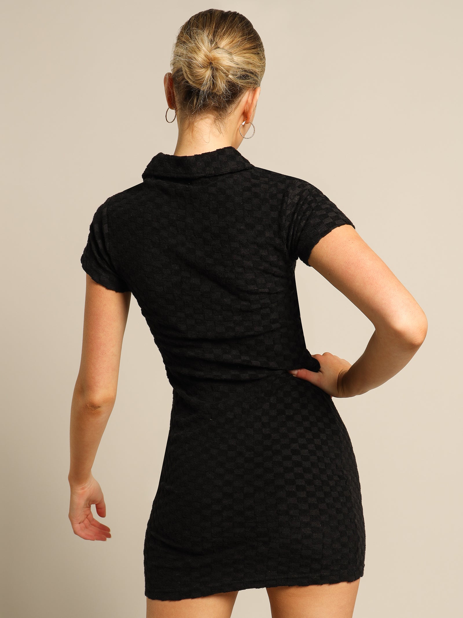 Check Terry Zip Dress