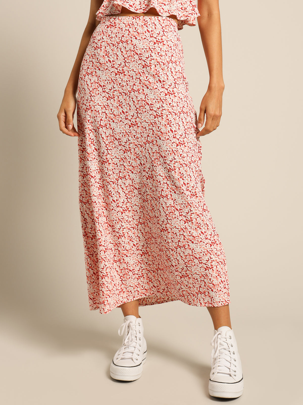 Raya Midi Skirt in Hibiscus Floral