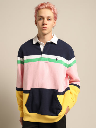 Multi Stripe Kangaroo Pocket Jersey Rugby Shirt