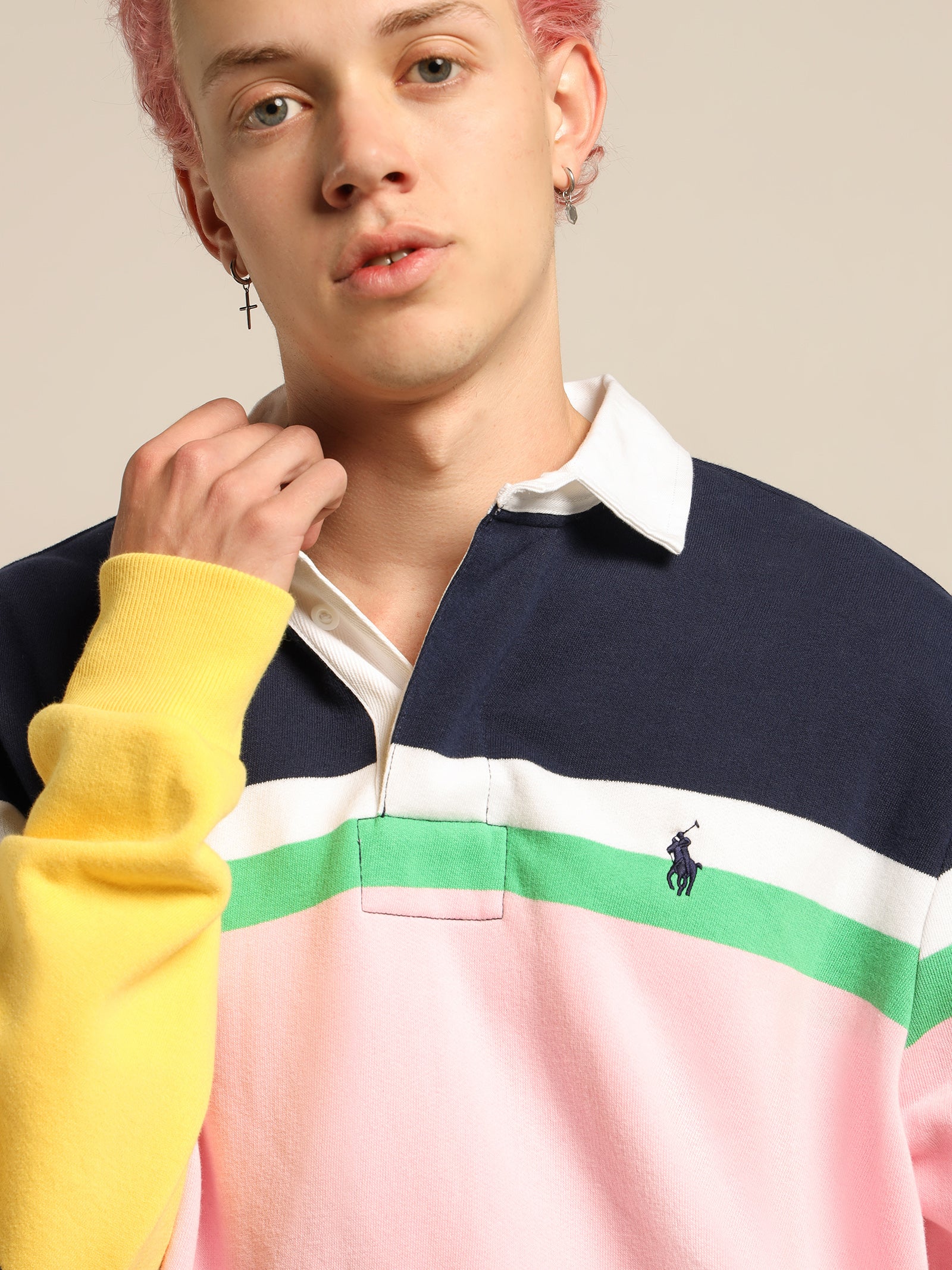 Multi Stripe Kangaroo Pocket Jersey Rugby Shirt