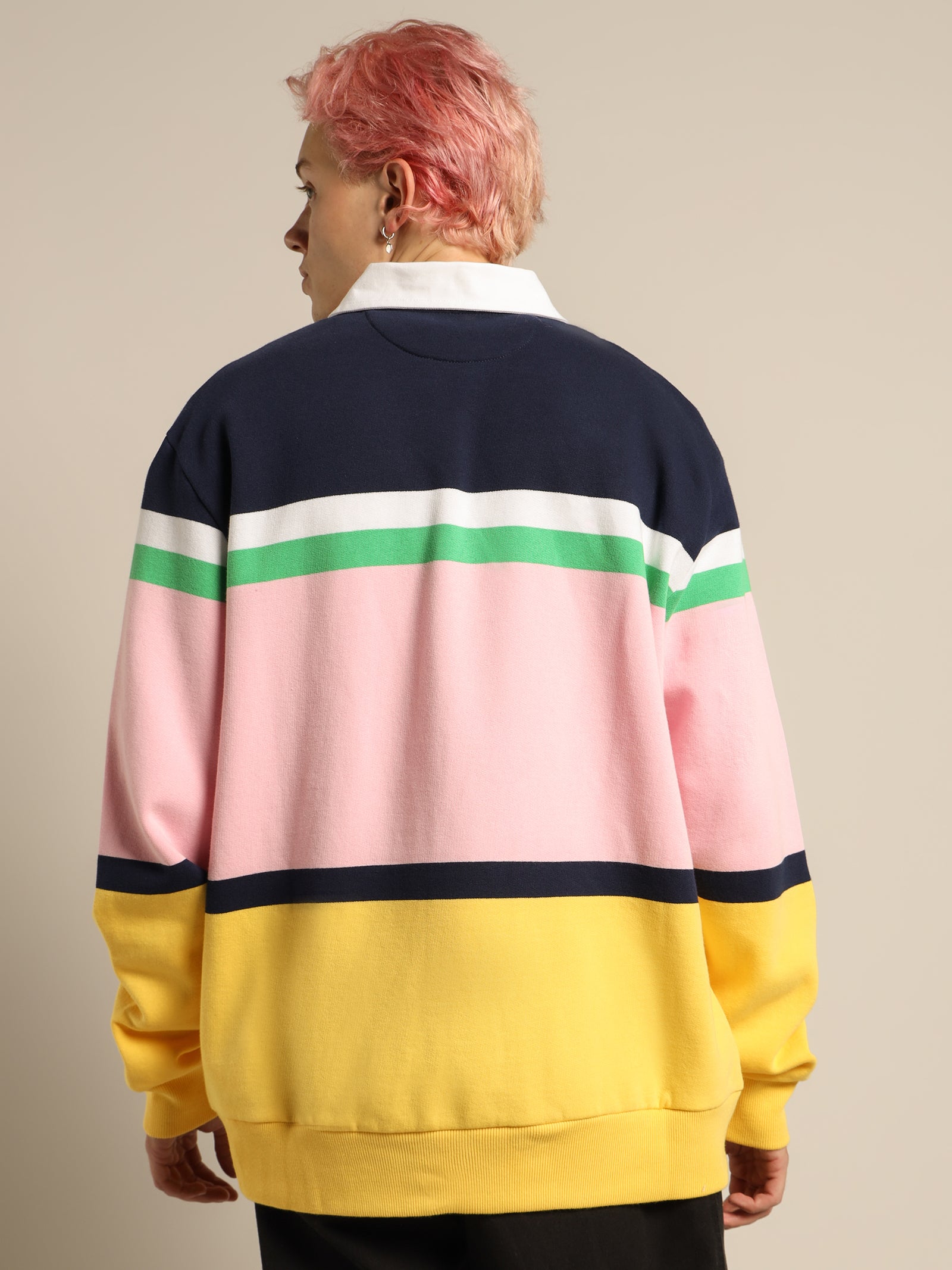 Multi Stripe Kangaroo Pocket Jersey Rugby Shirt