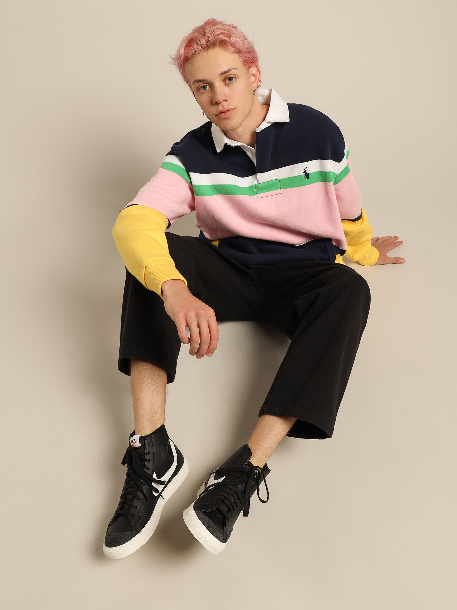 Multi Stripe Kangaroo Pocket Jersey Rugby Shirt