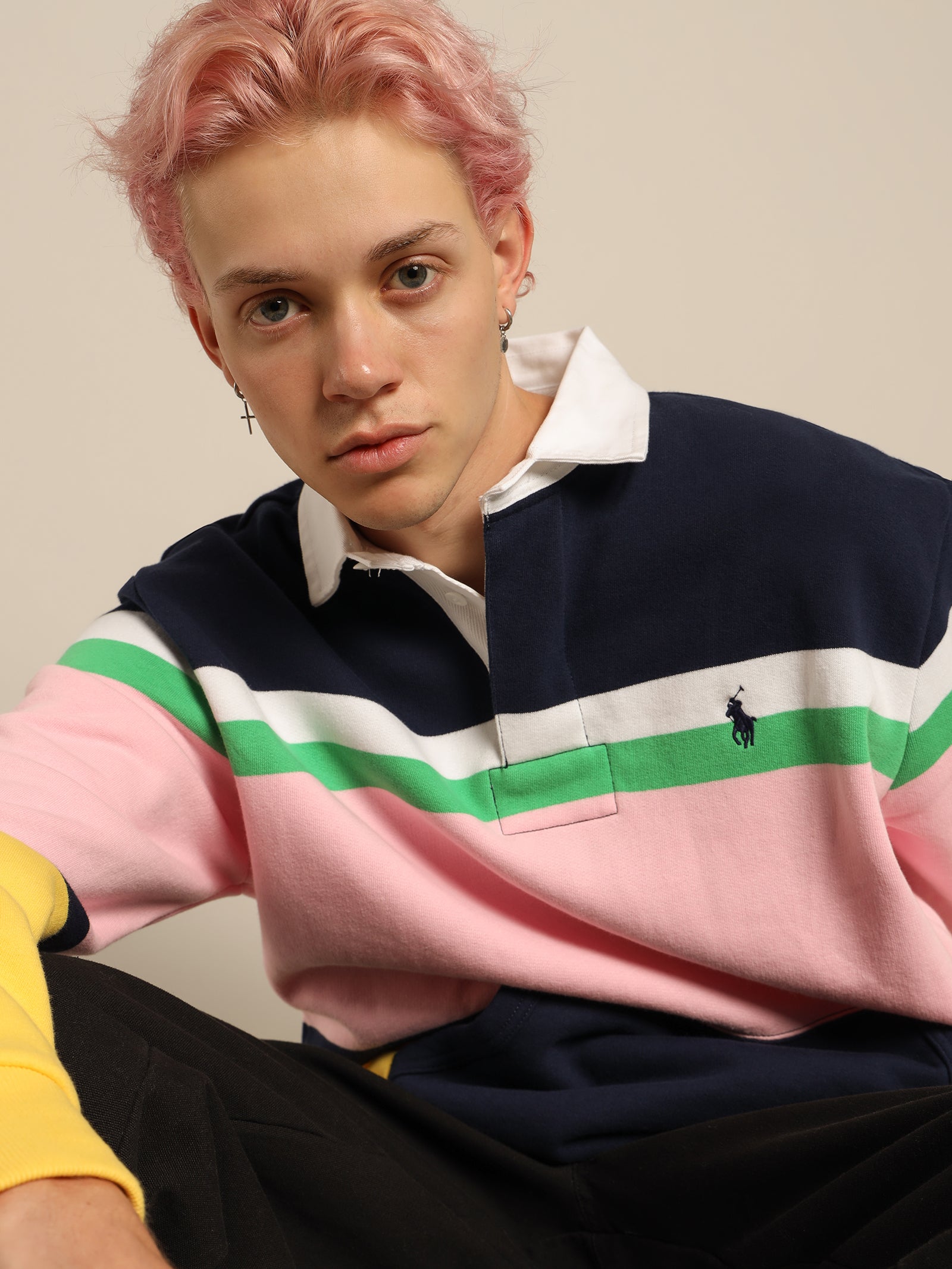 Multi Stripe Kangaroo Pocket Jersey Rugby Shirt