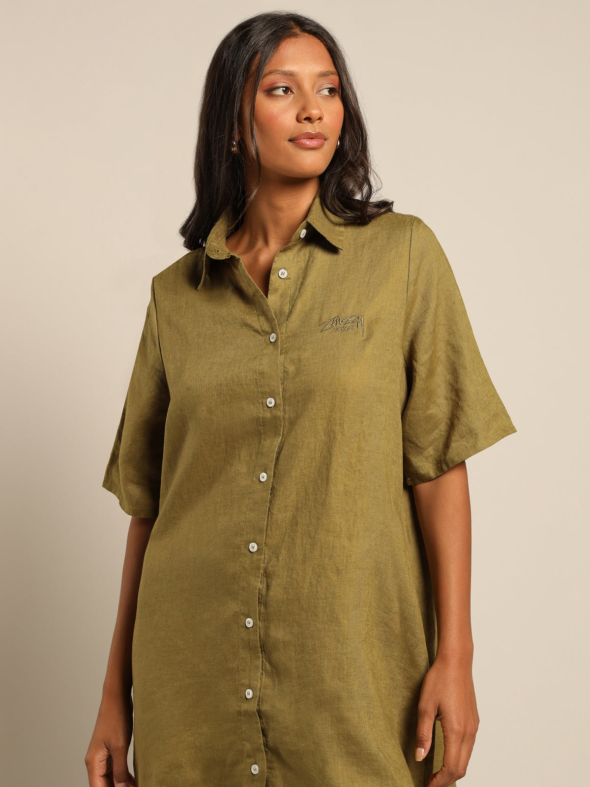 Cali Linen Shirt Dress in Safari
