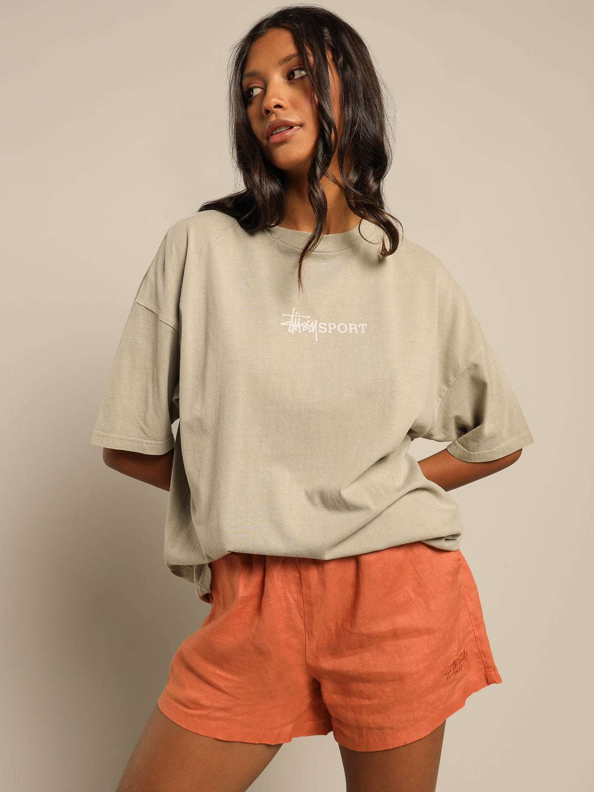 Stussy Sport Relaxed T-Shirt in White Sand