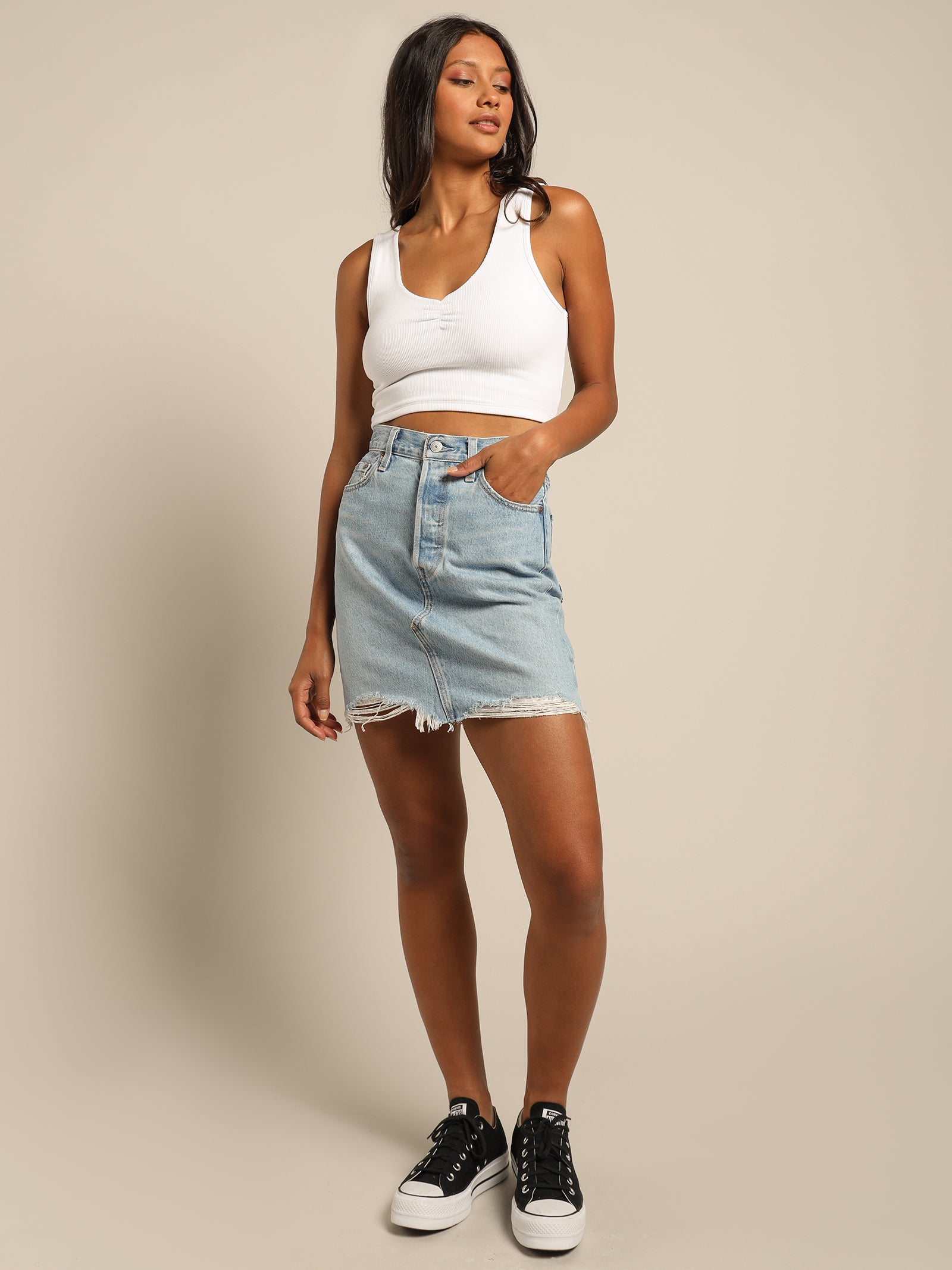 High Waisted Deconstructed Denim Skirt