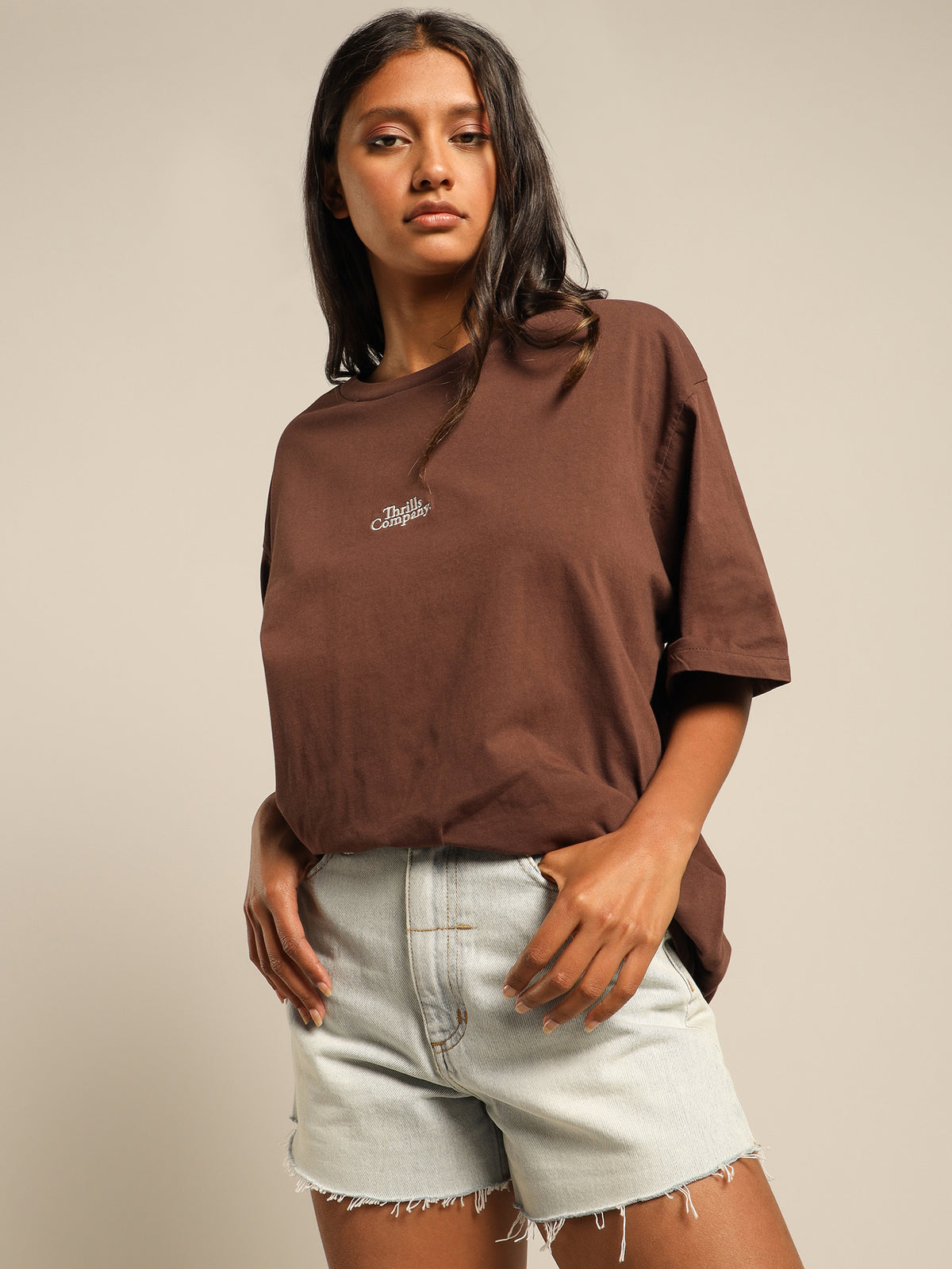 Thrills Contrasting Stack Retro T-Shirt | Mahogany