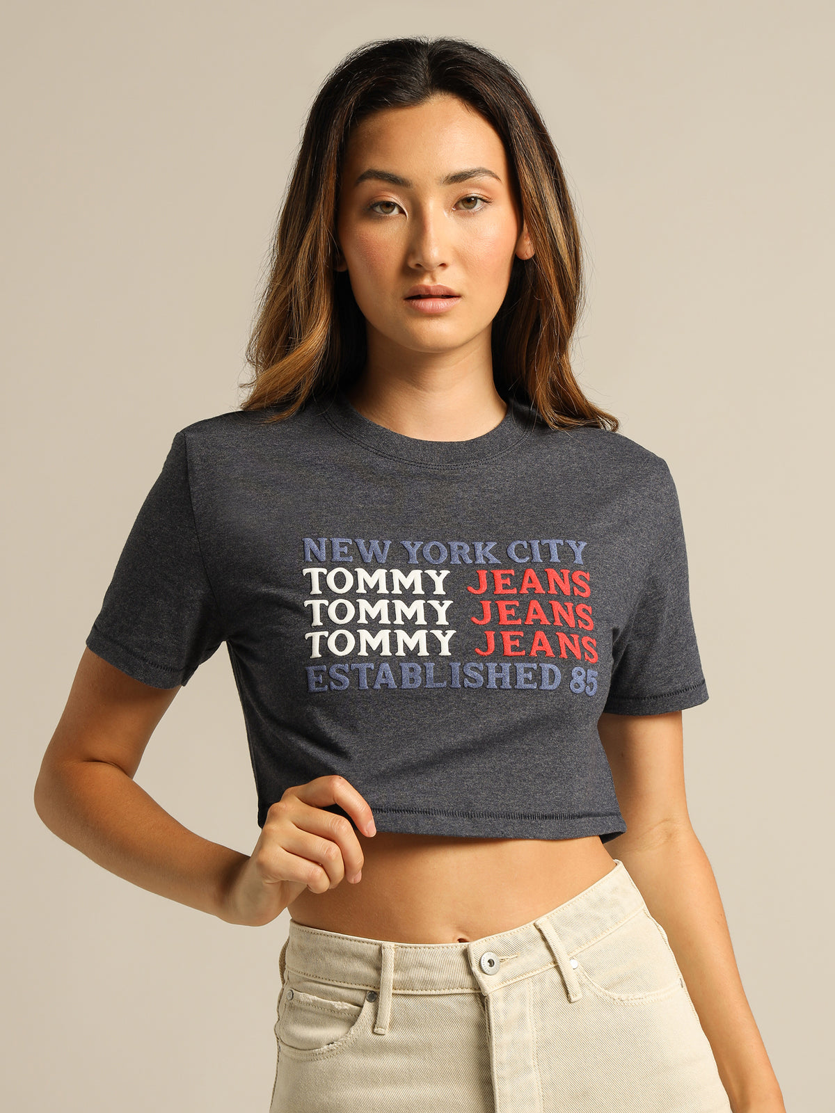 Repeat Logo Crop T-Shirt in Twilight Navy