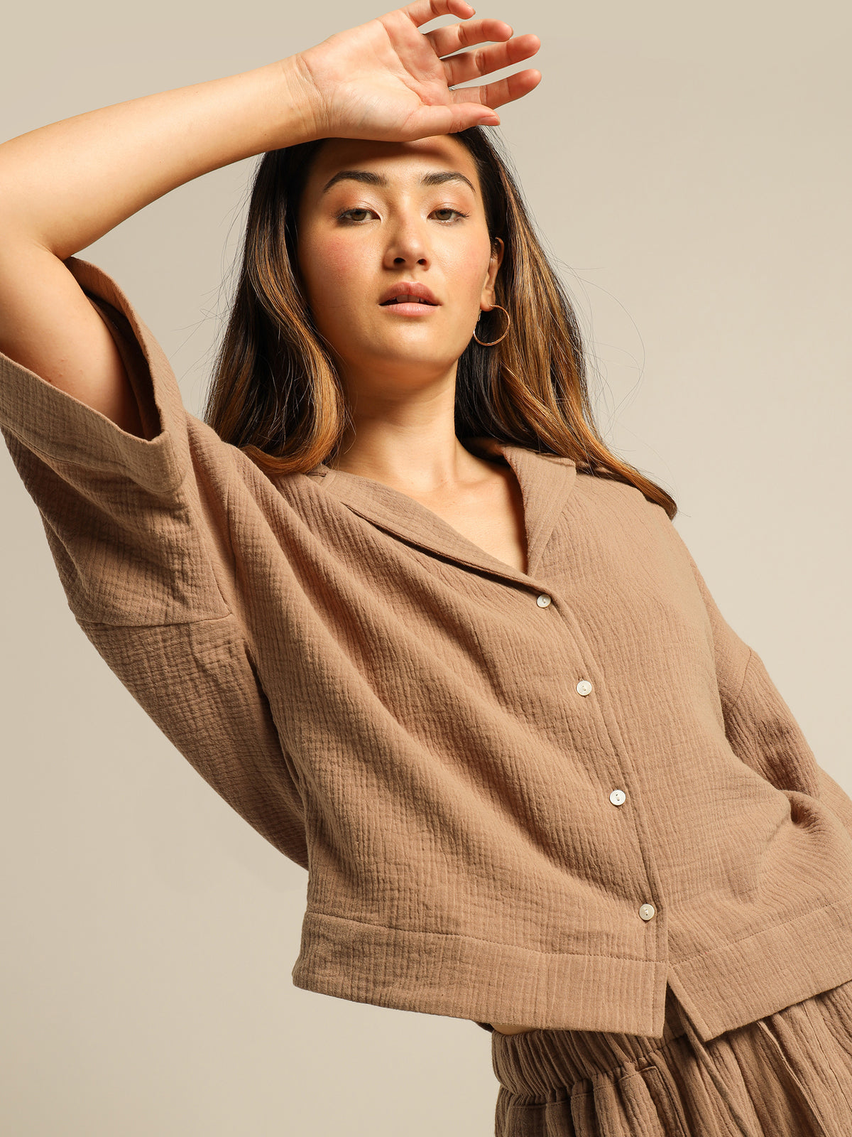 Avril Textured Shirt in Mocha Brown