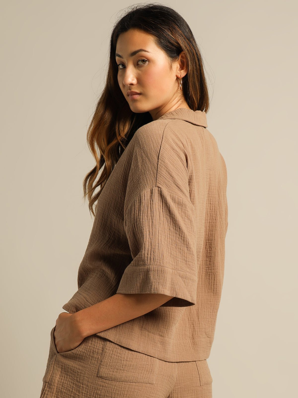 Avril Textured Shirt in Mocha Brown