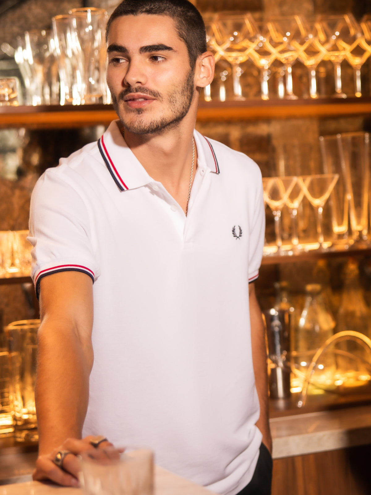Twin Tipped Polo Shirt in White Red &amp;amp; Navy