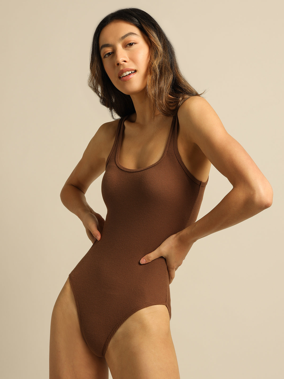 Nude Lucy Dylan Waffle Bodysuit | Chocolate