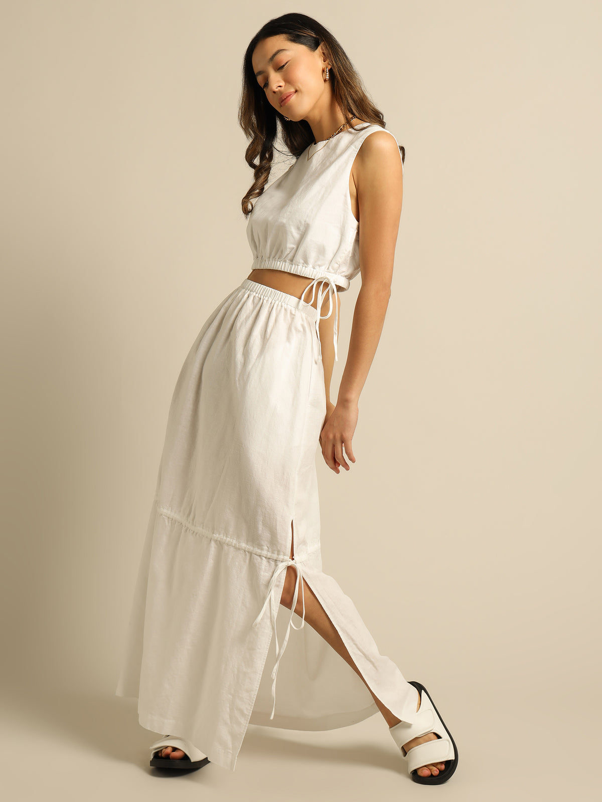 Brea Linen Maxi Skirt in White