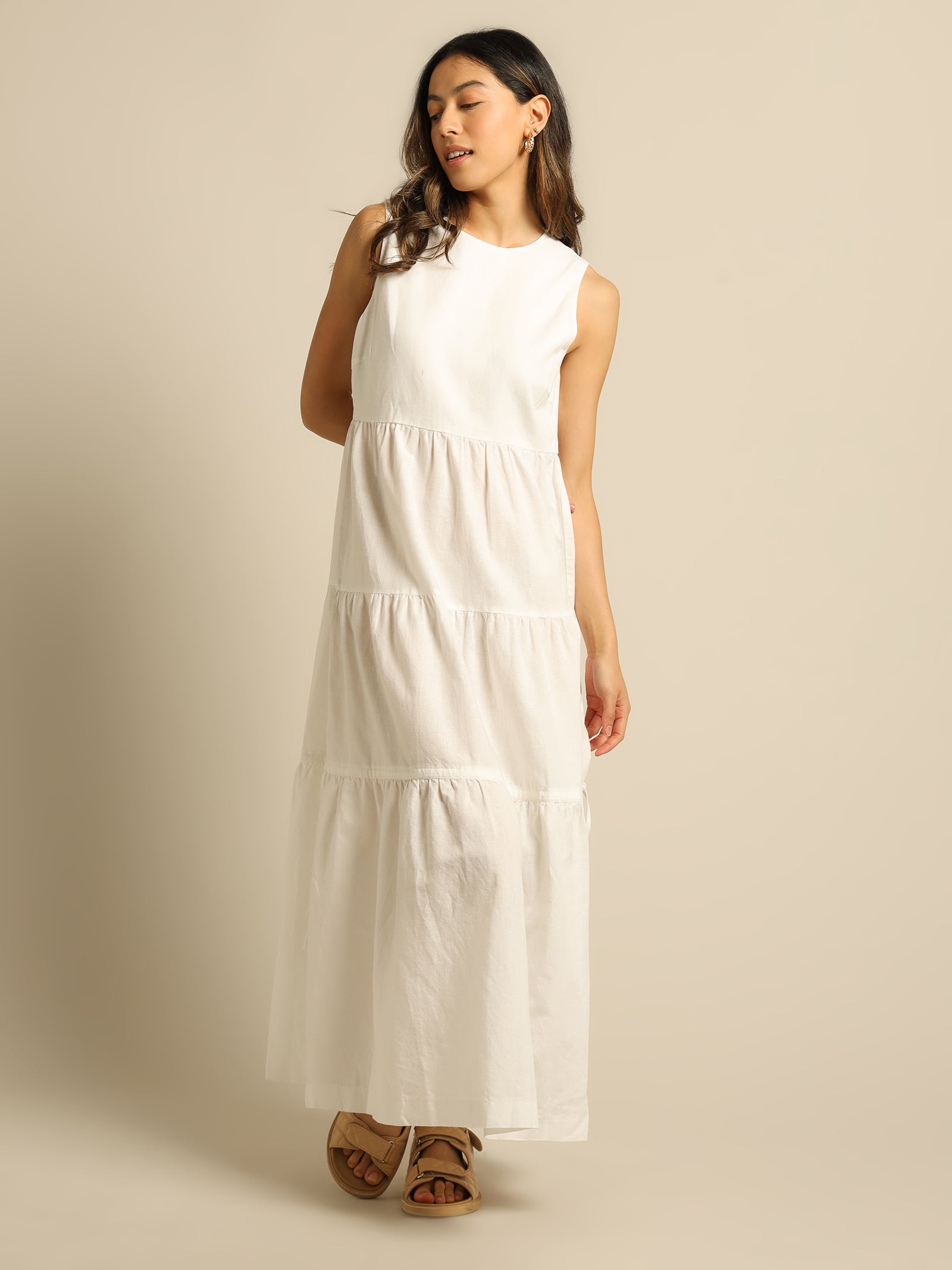 Brea Linen Maxi Dress in White