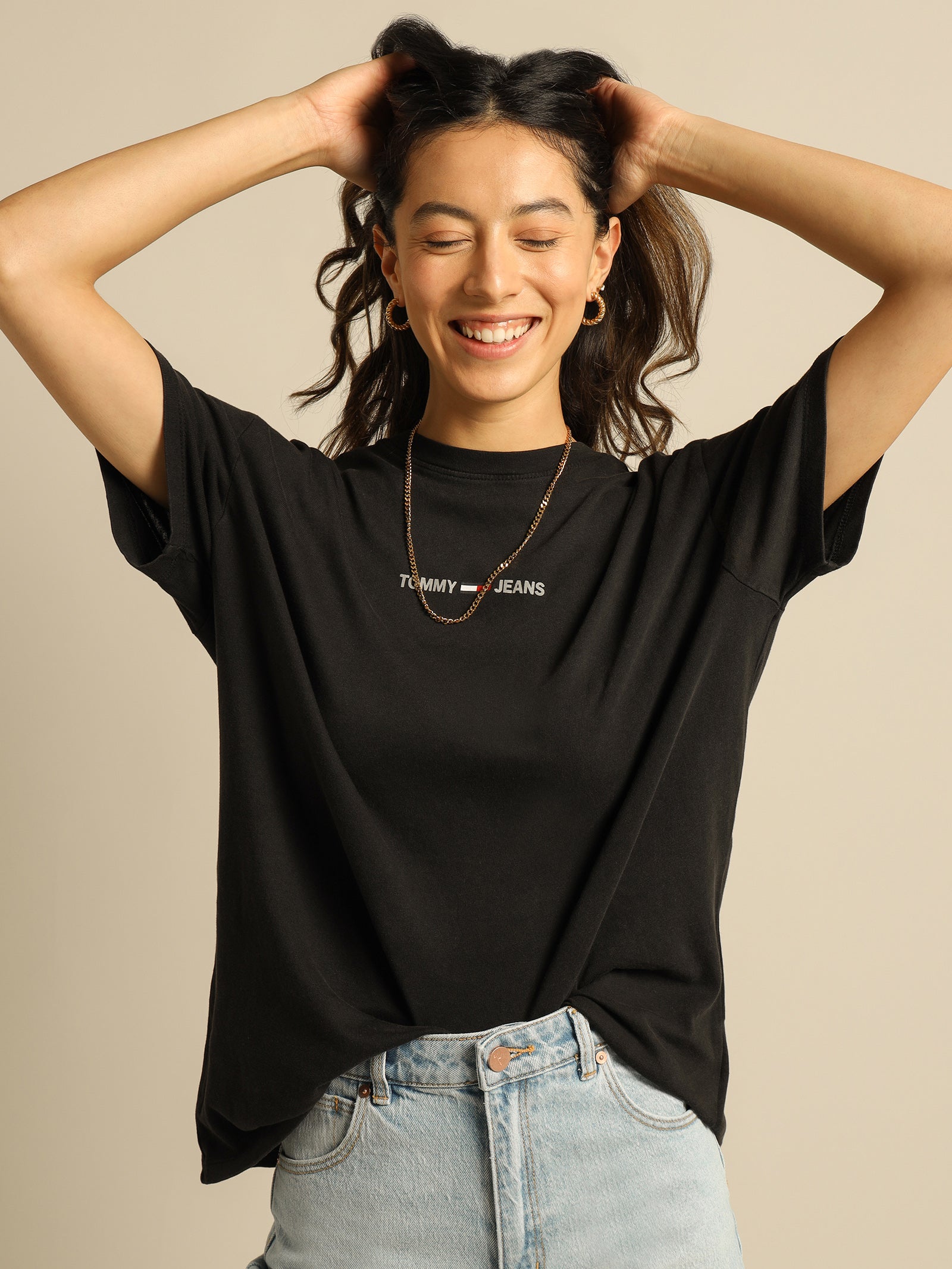 Tommy Hilfiger Oversized Reflective Linear T-Shirt Black