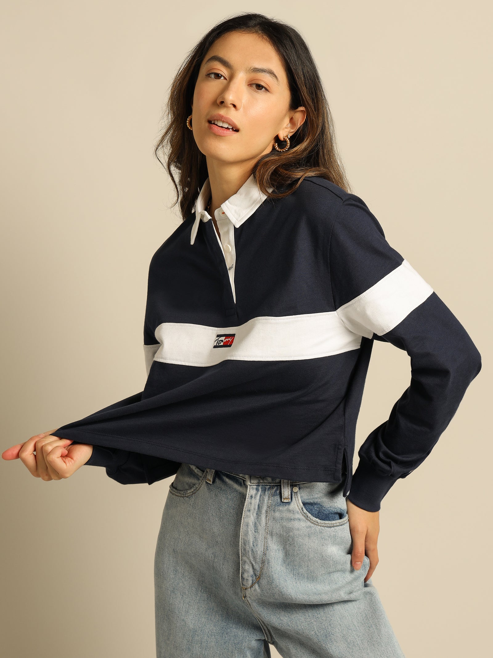Crop Tiny Tommy Long Sleeve Polo