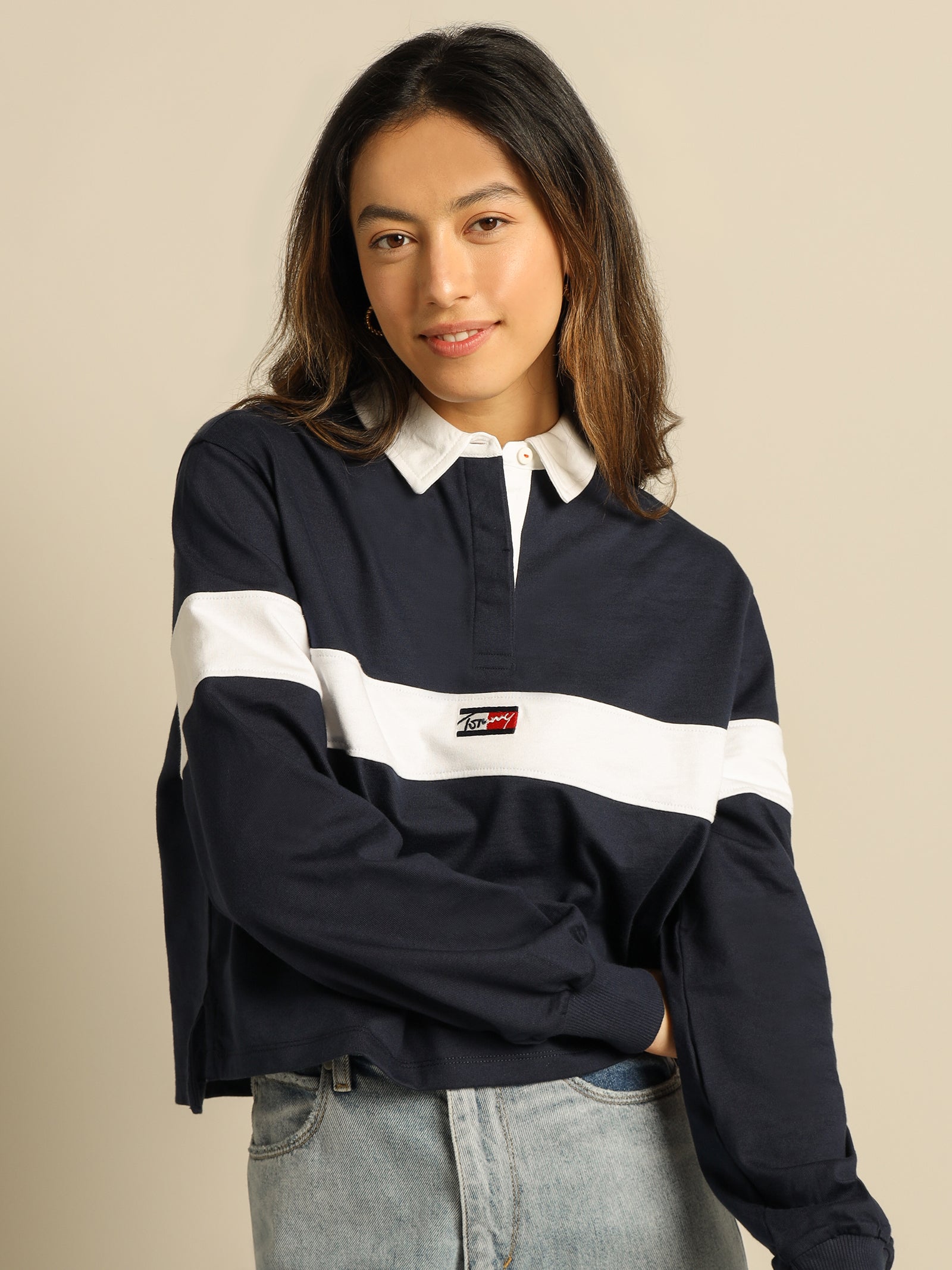 Crop Tiny Tommy Long Sleeve Polo