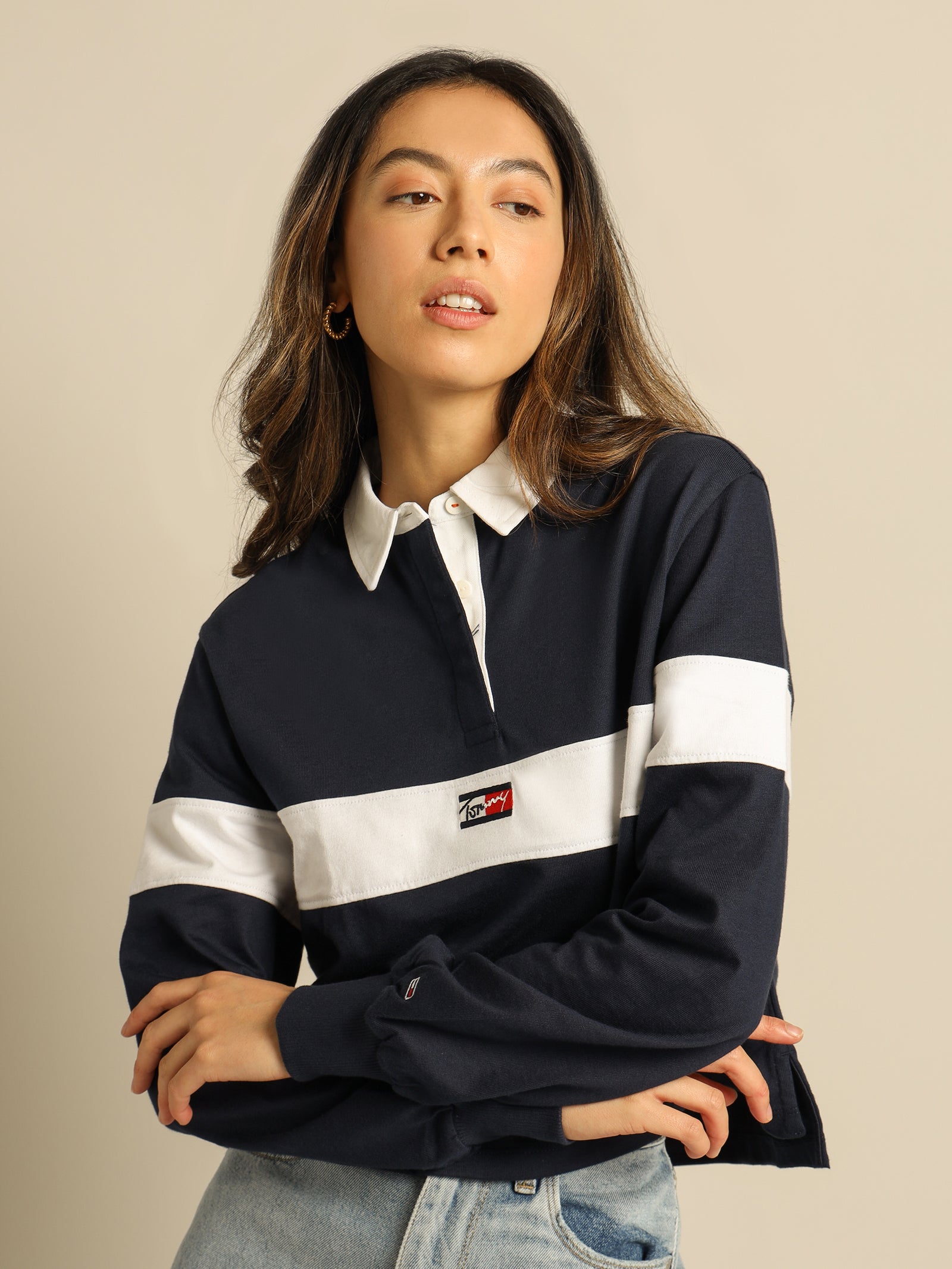 Crop Tiny Tommy Long Sleeve Polo - Main Image
