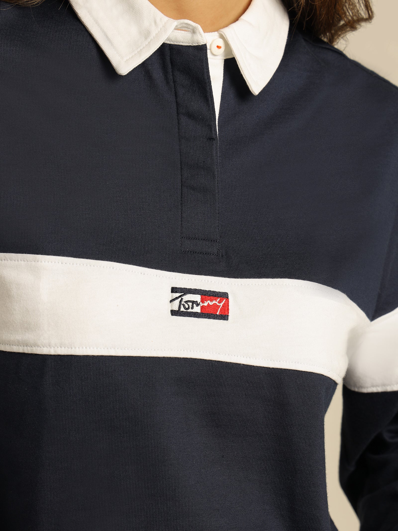 Crop Tiny Tommy Long Sleeve Polo