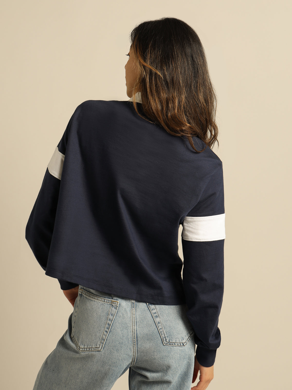 Crop Tiny Tommy Long Sleeve Polo in Twilight Navy