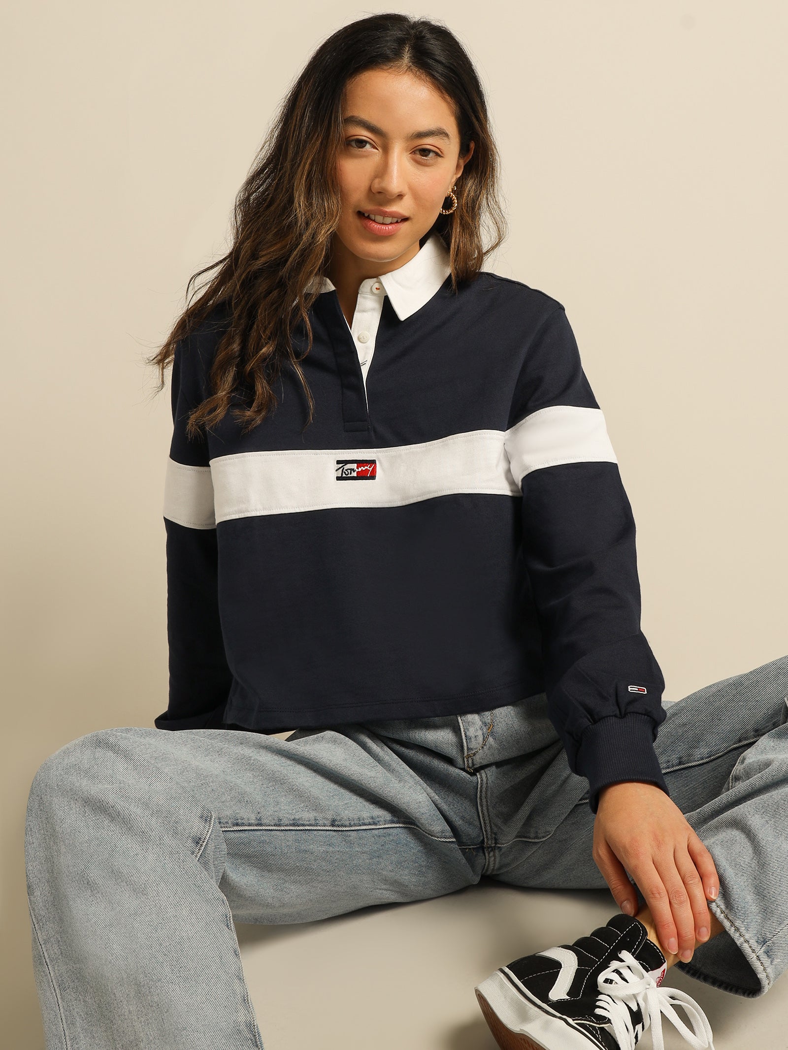 Crop Tiny Tommy Long Sleeve Polo