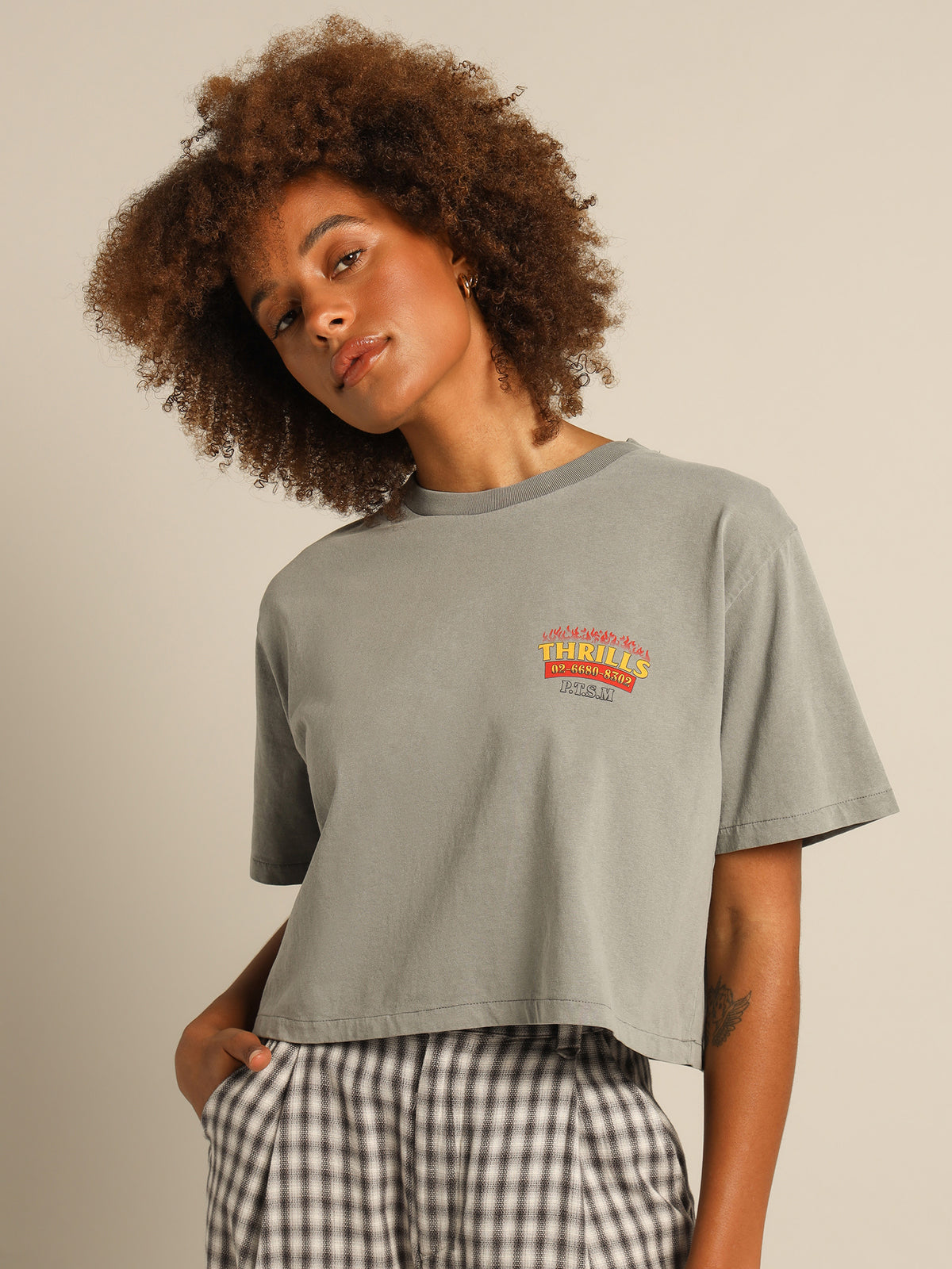 Wings of Fire Crop Merch Fit T-Shirt in Washed Grey