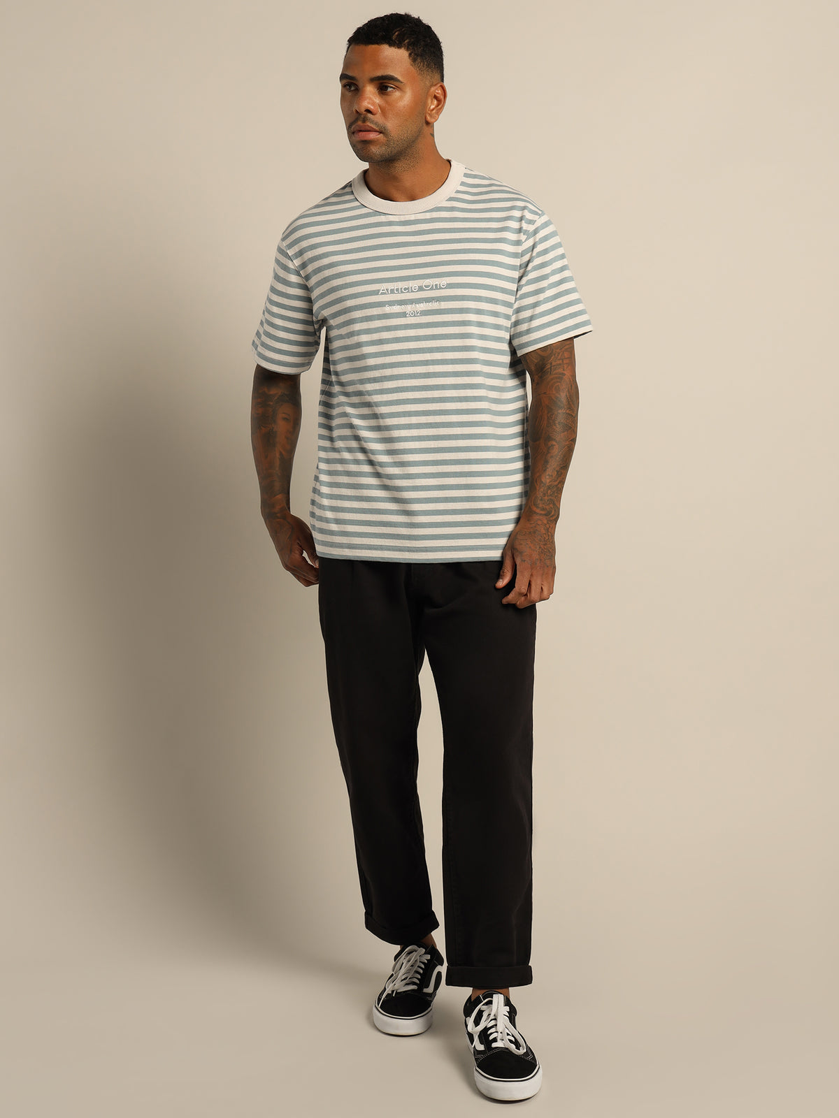 Article One Heavyweight Logo T-Shirt | Ecru Stripe