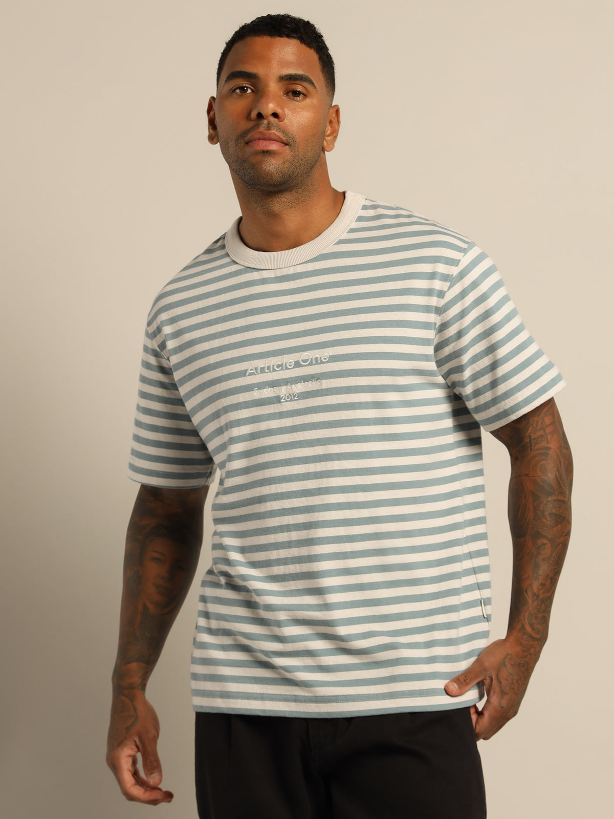 Article One Heavyweight Logo T-Shirt | Ecru Stripe