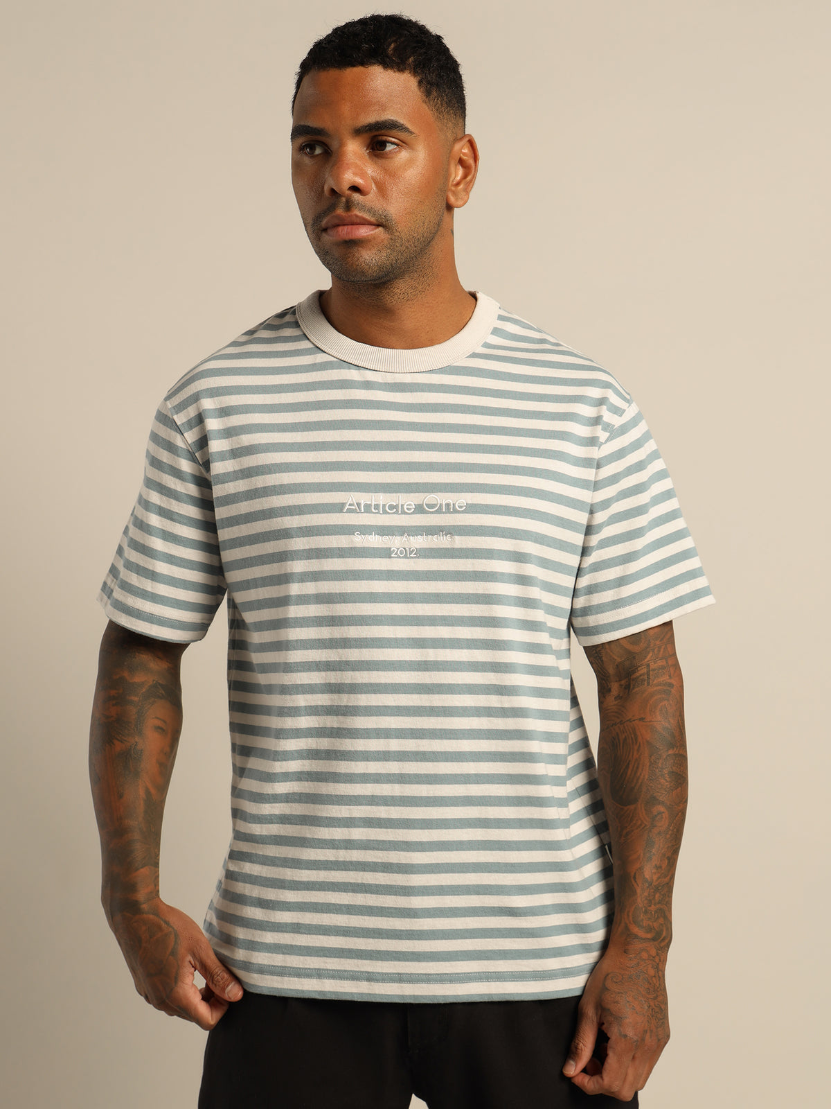Article One Heavyweight Logo T-Shirt | Ecru Stripe