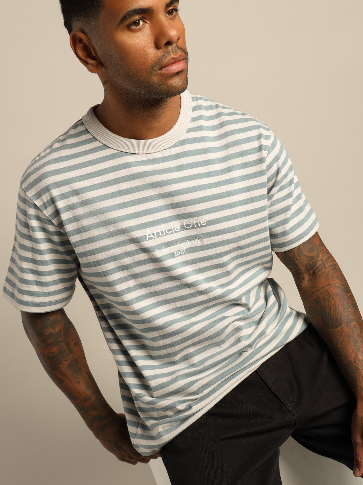 Article One Heavyweight Logo T-Shirt | Ecru Stripe