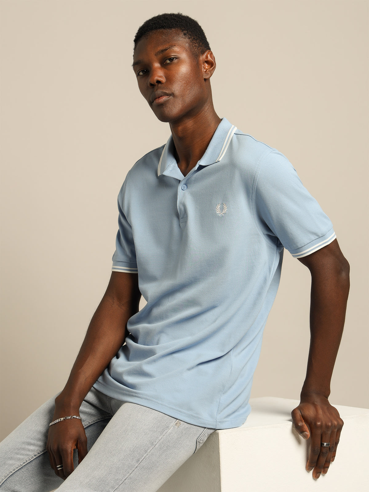 Twin Tipped Polo Shirt in Light Blue