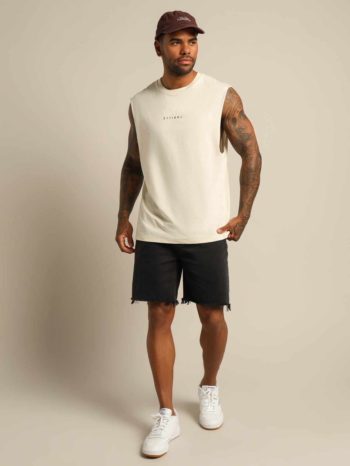 Minimal Thrills Merch Fit Muscle T-Shirt in White