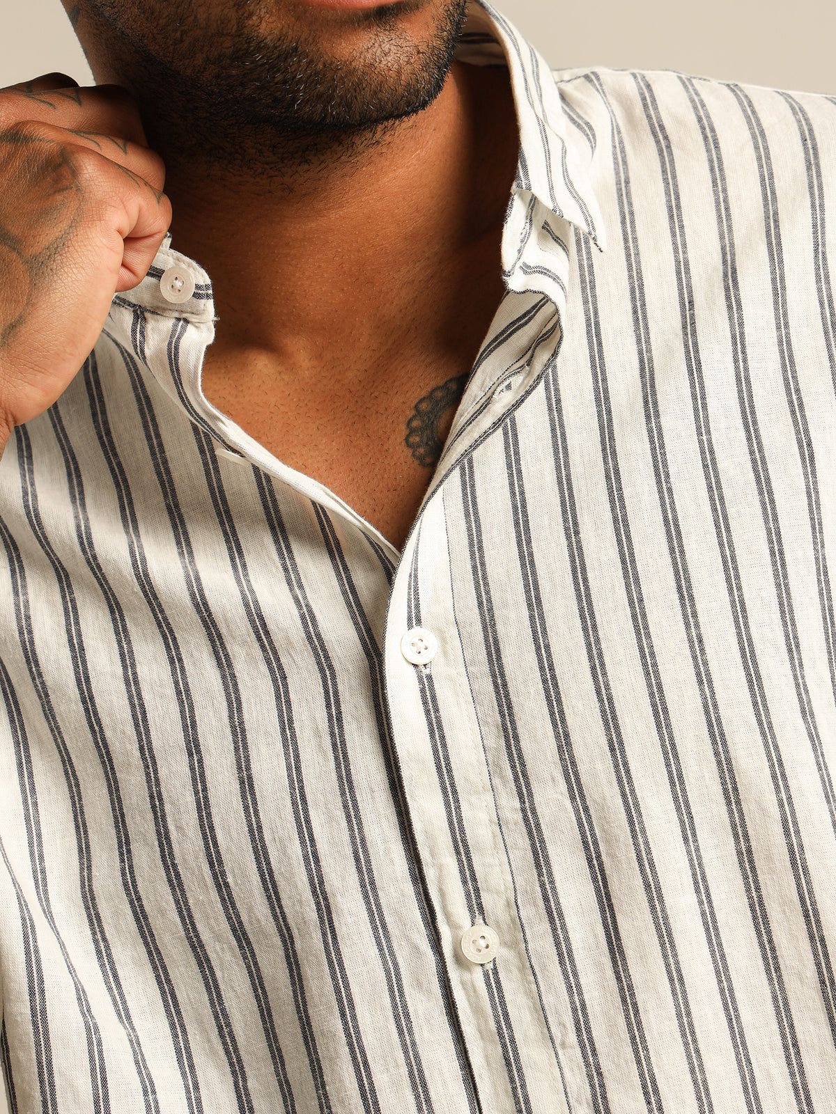 Krane Short Sleeve Shirt in Natural Stripe