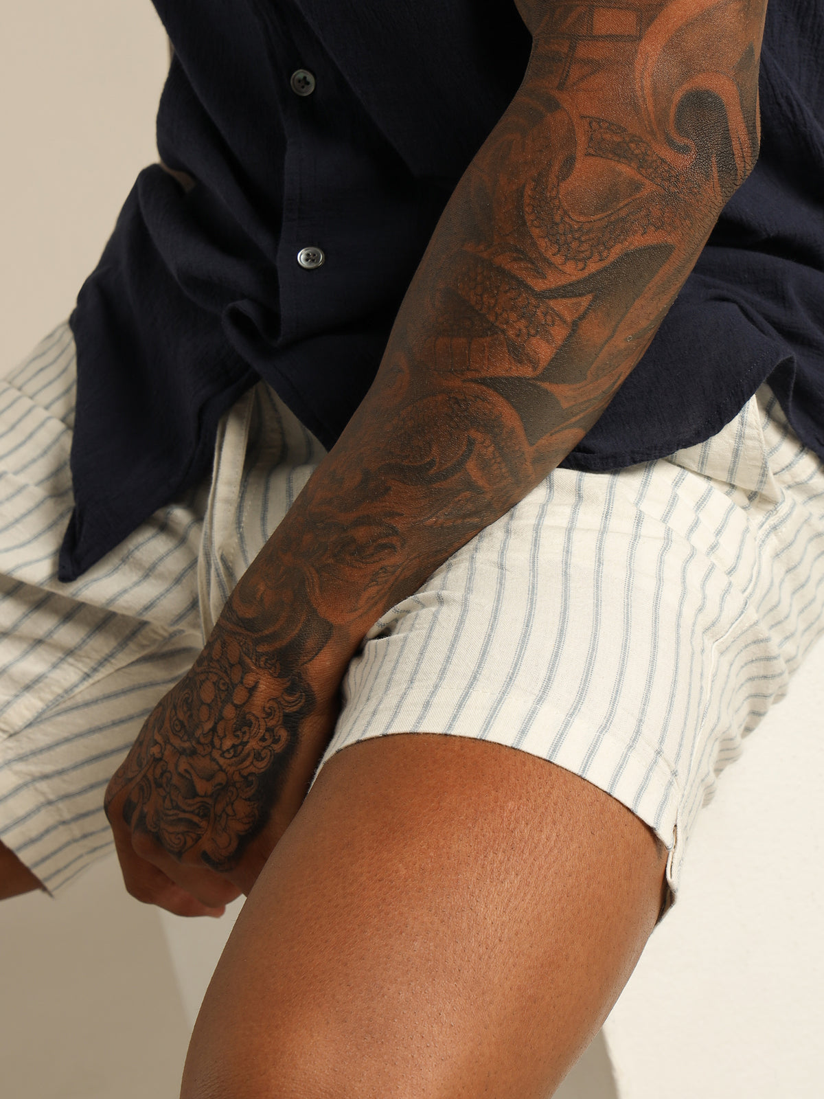 Riviera Linen Stripe Shorts in Natural