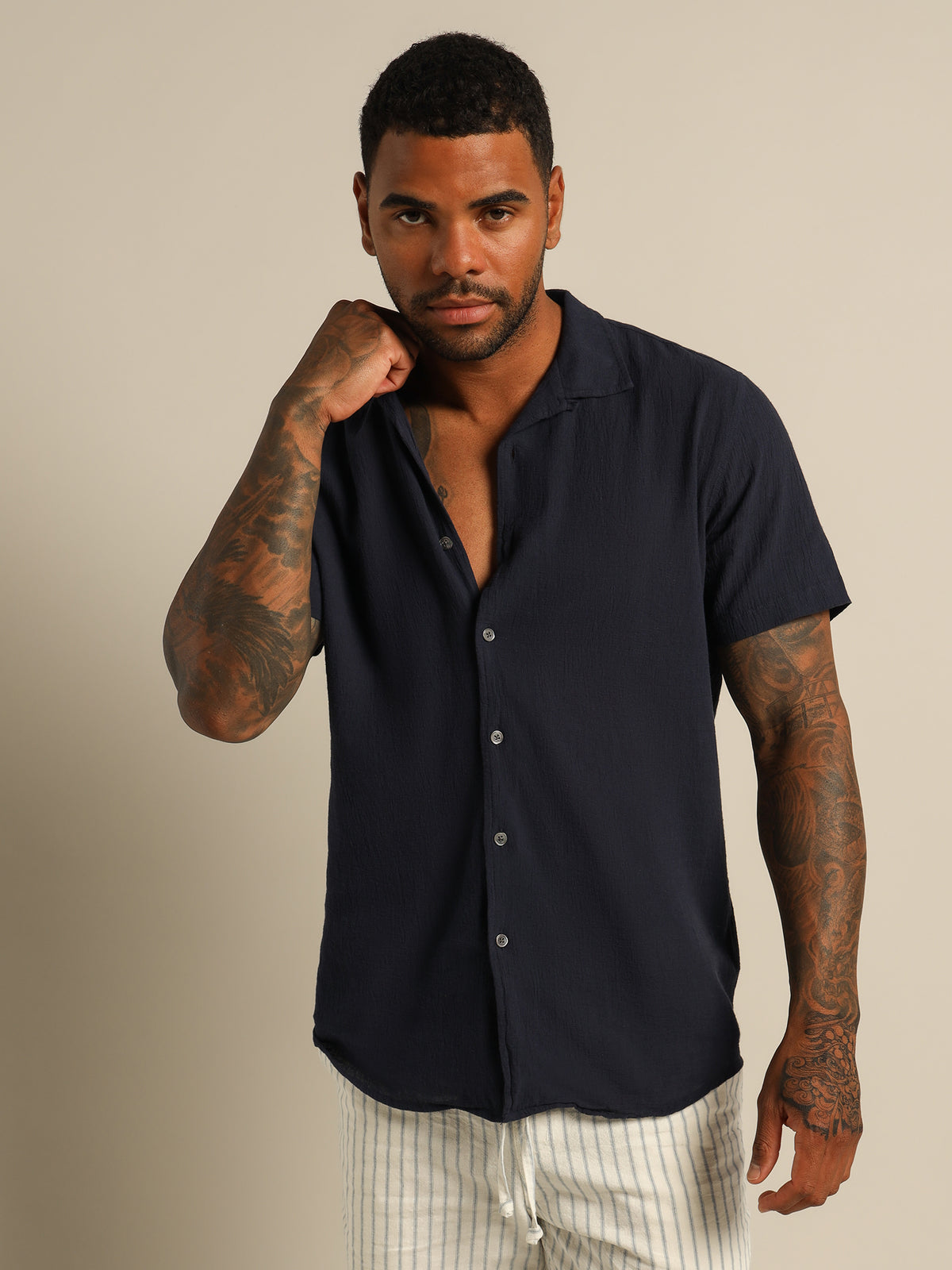 Academy Brand Bedford Short Sleeve Shirt | Navy