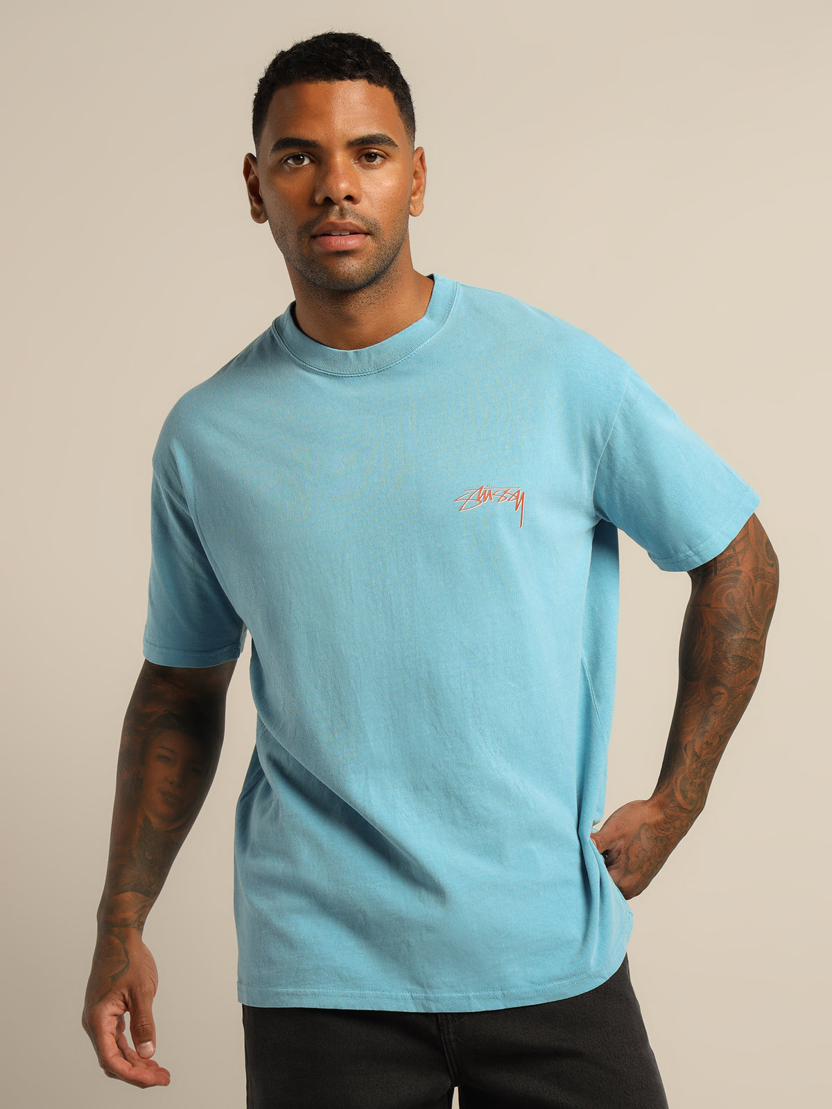 Shadow Script T-Shirt in Pigment Washed Blue