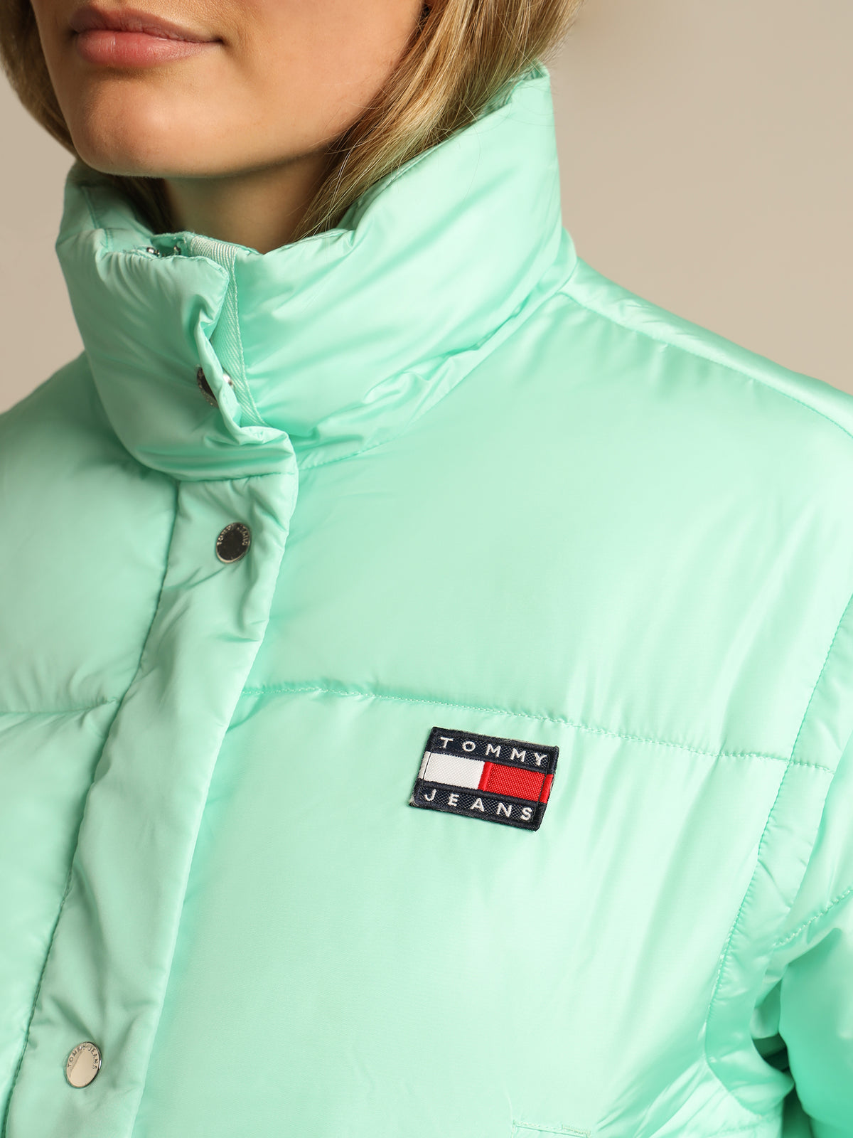 Crop Convertible Vest Puffer Jacket in Clear Lagoon