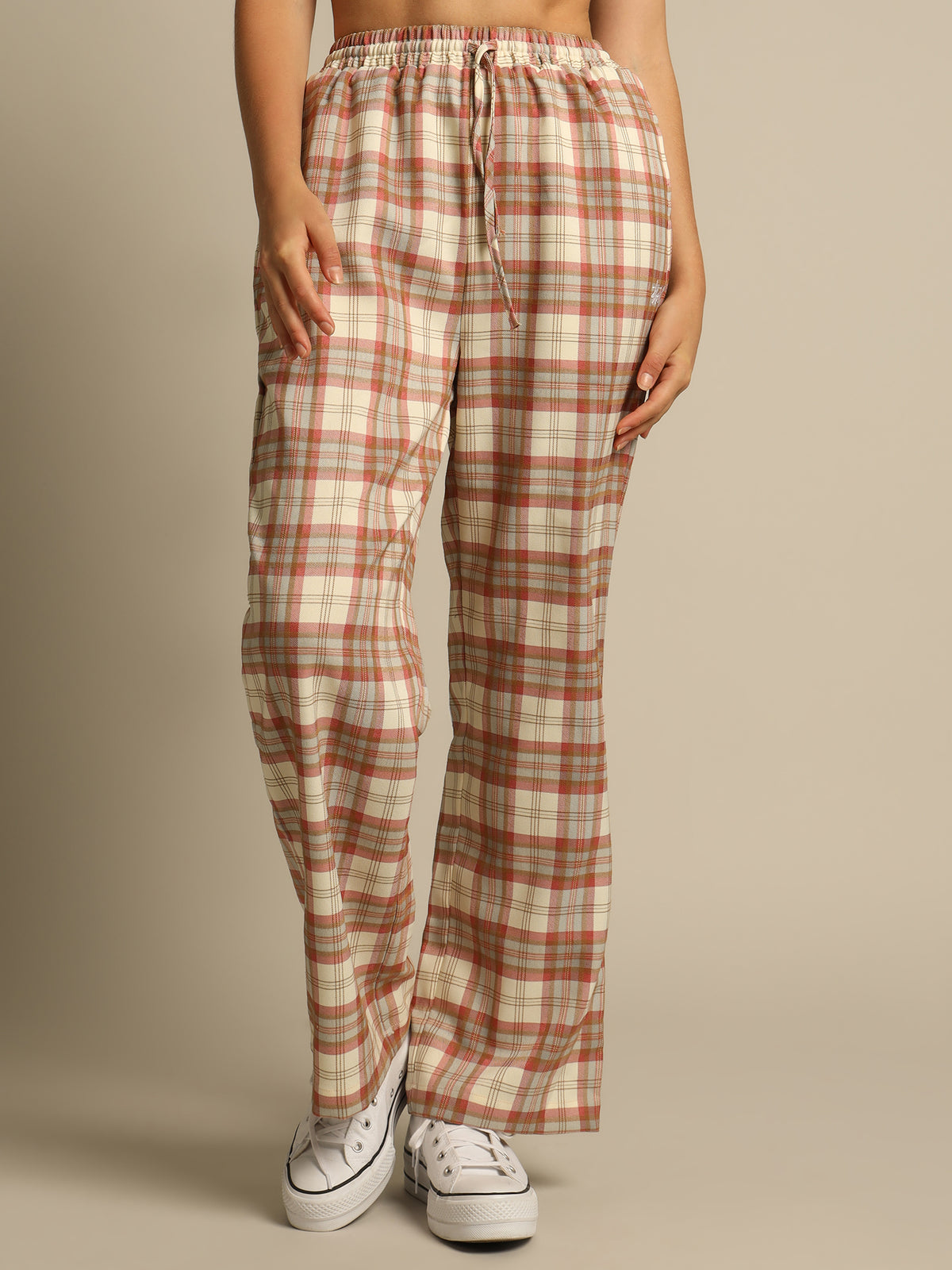 Sutton Check Pants in Off White