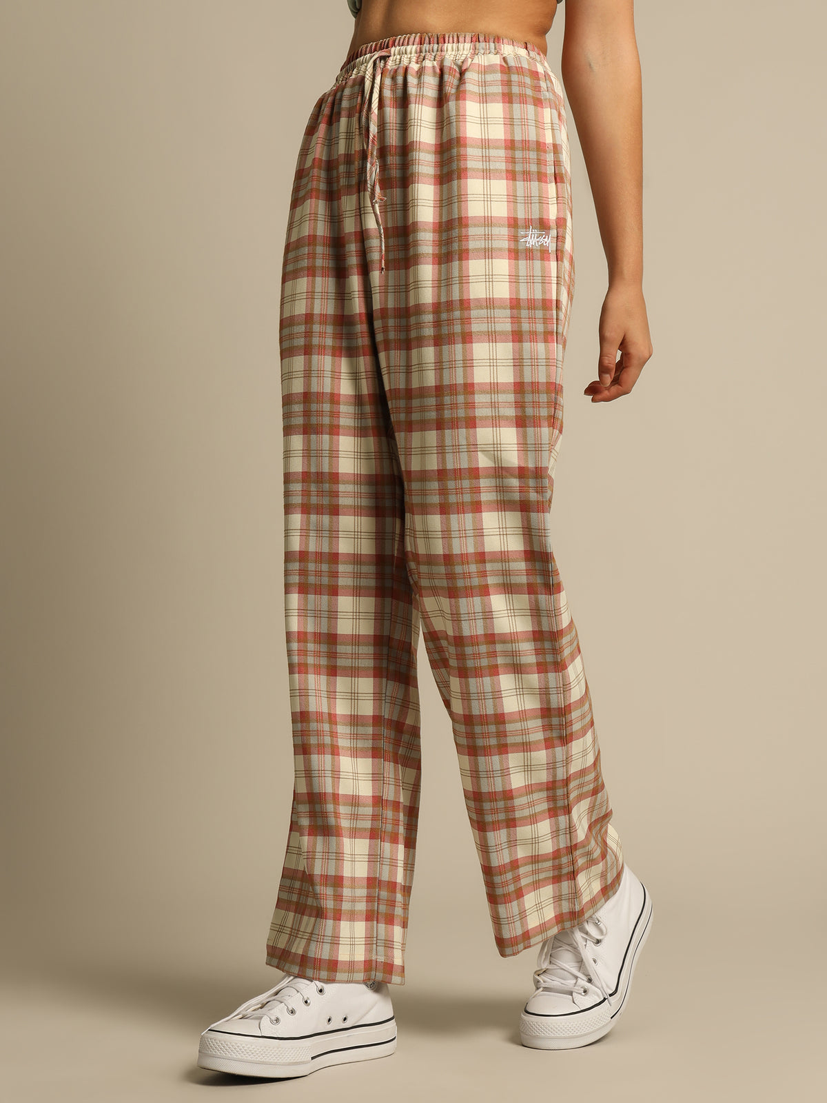 Sutton Check Pants in Off White