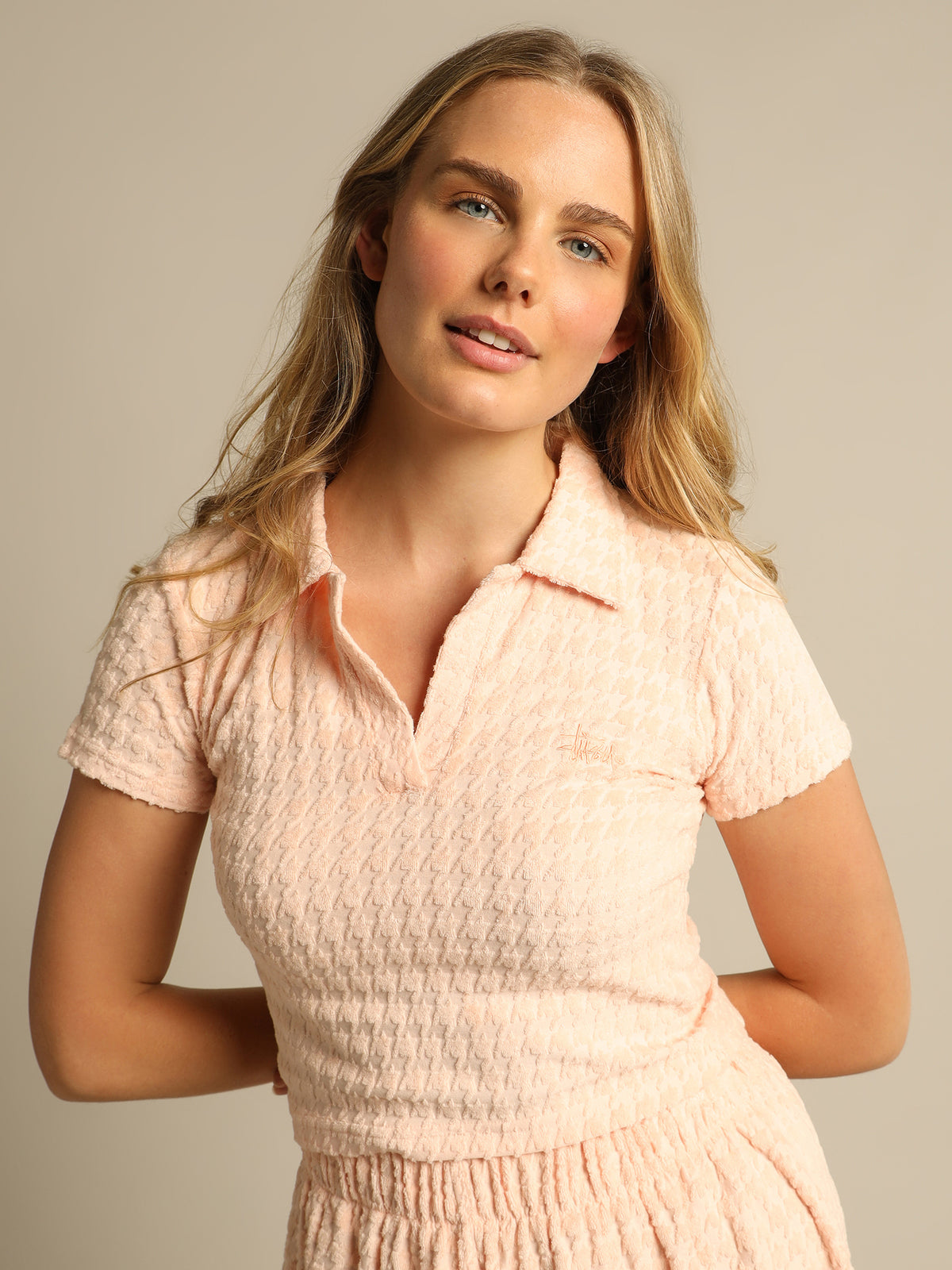 Houndstooth Terry Shirt in Pearl Blush