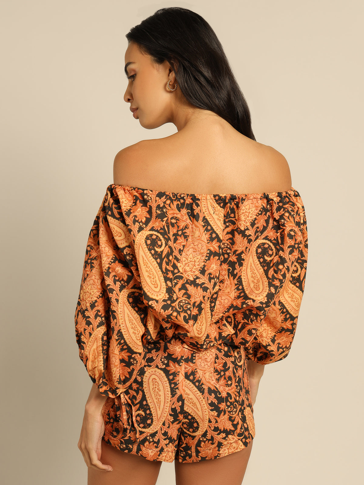 Mila Off-The-Shoulder Blouse in Burnt Paisley Print