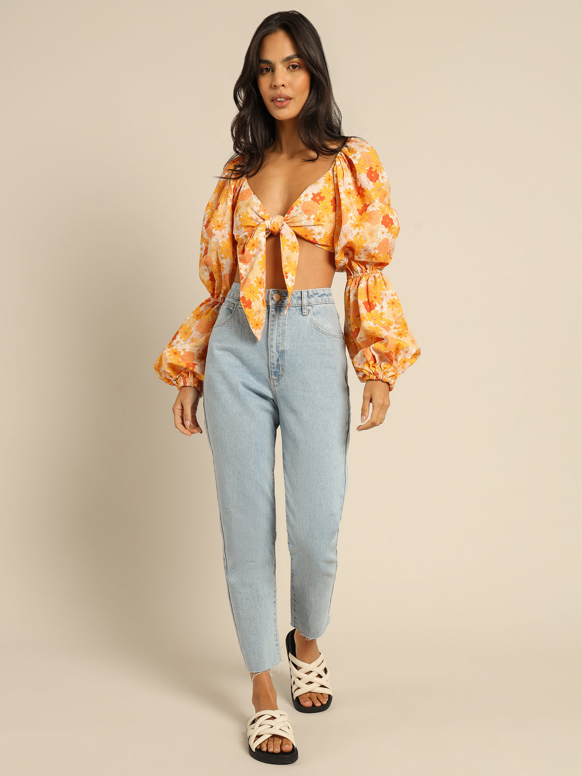 Cindy Tie-Front Shirt in Seventies Floral Print