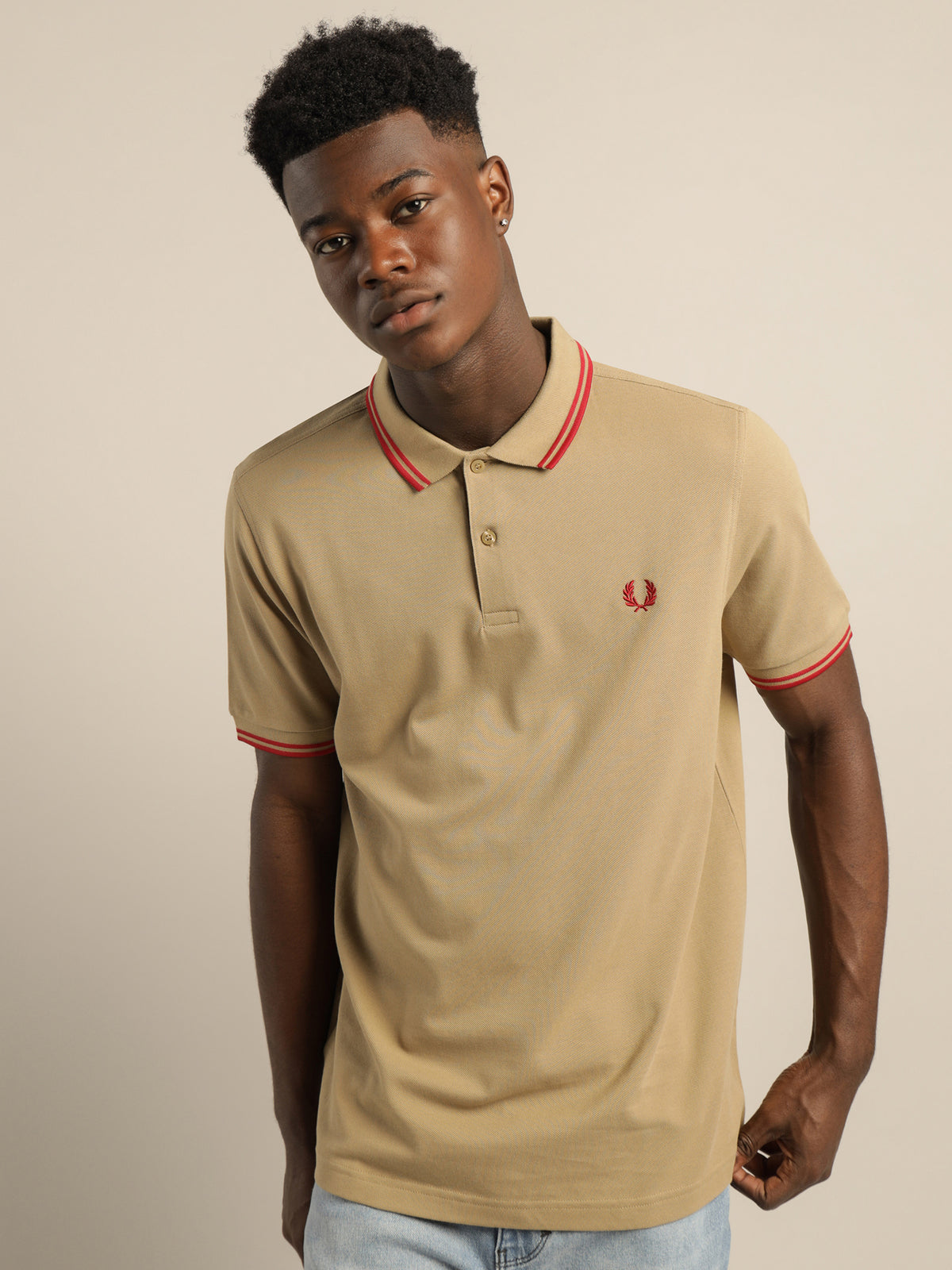 Twin Tipped Polo Shirt in Warm Stone