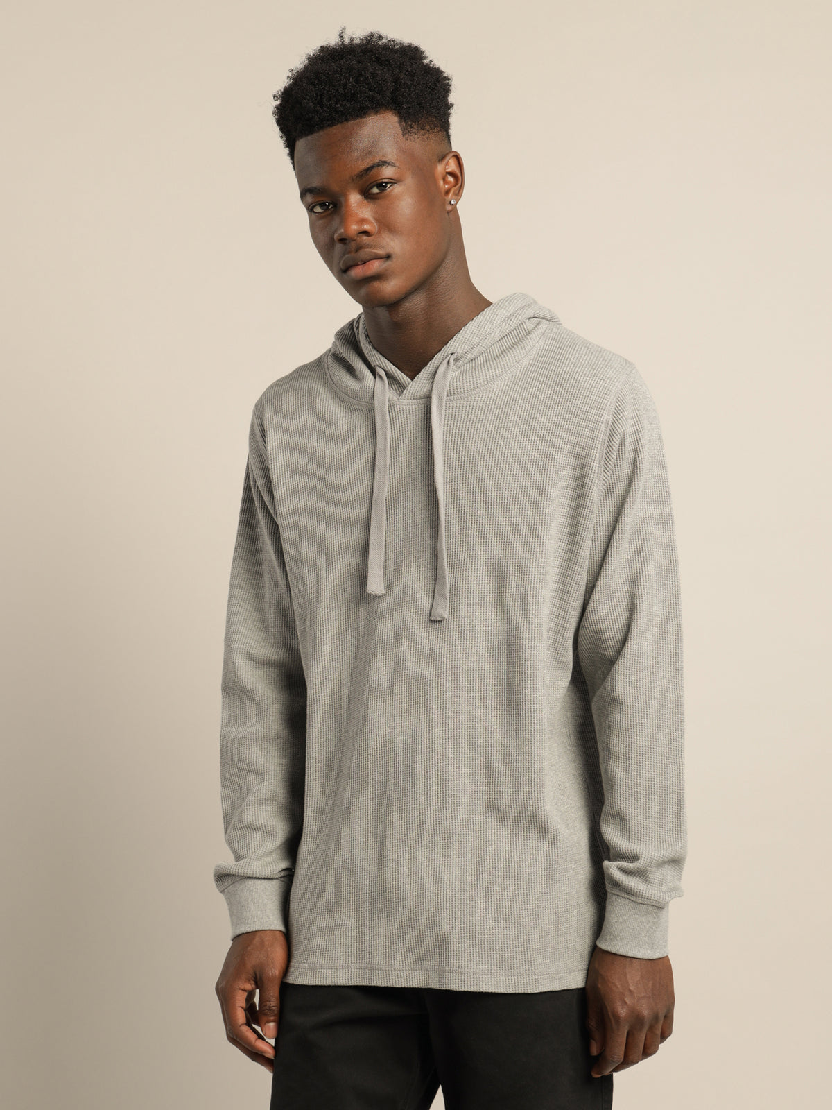 Maison Waffle Hooded Sweater in Grey Marle