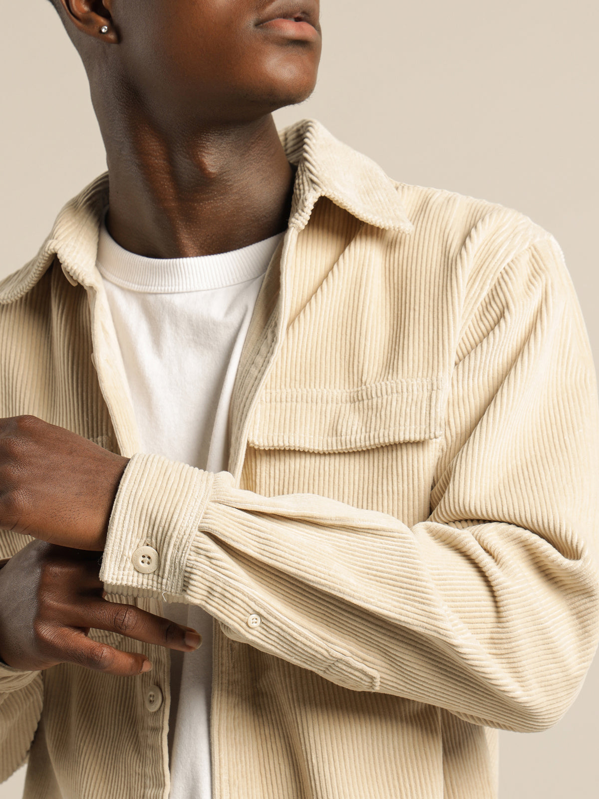 Oakes Cord Overshirt in Stone