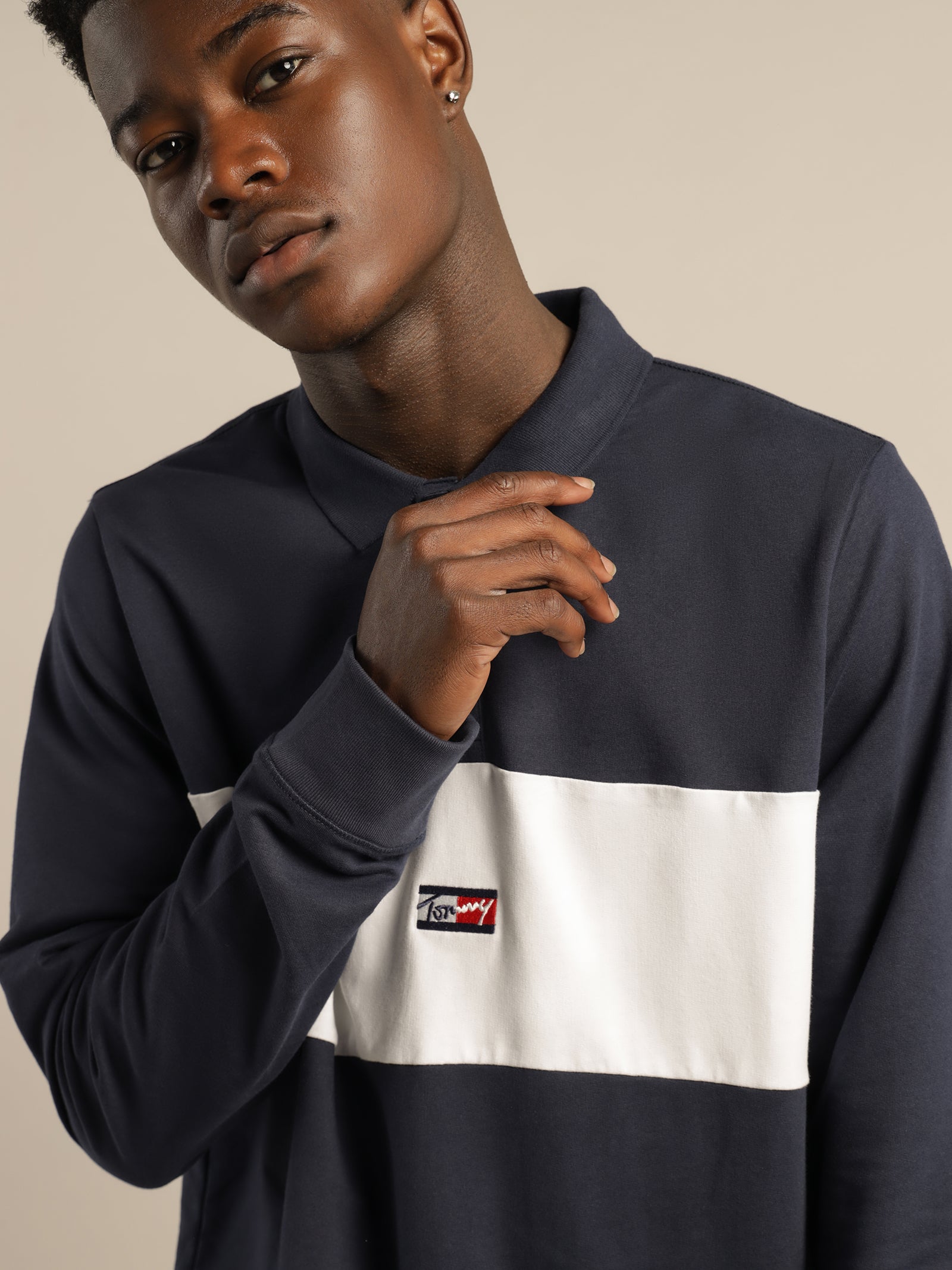 Colour Block Long Sleeve Regular Fit Polo