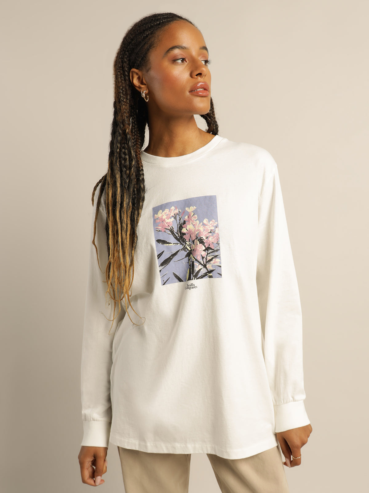 Pretty Deadly Long Sleeve Merch Fit T-Shirt in Dirty White