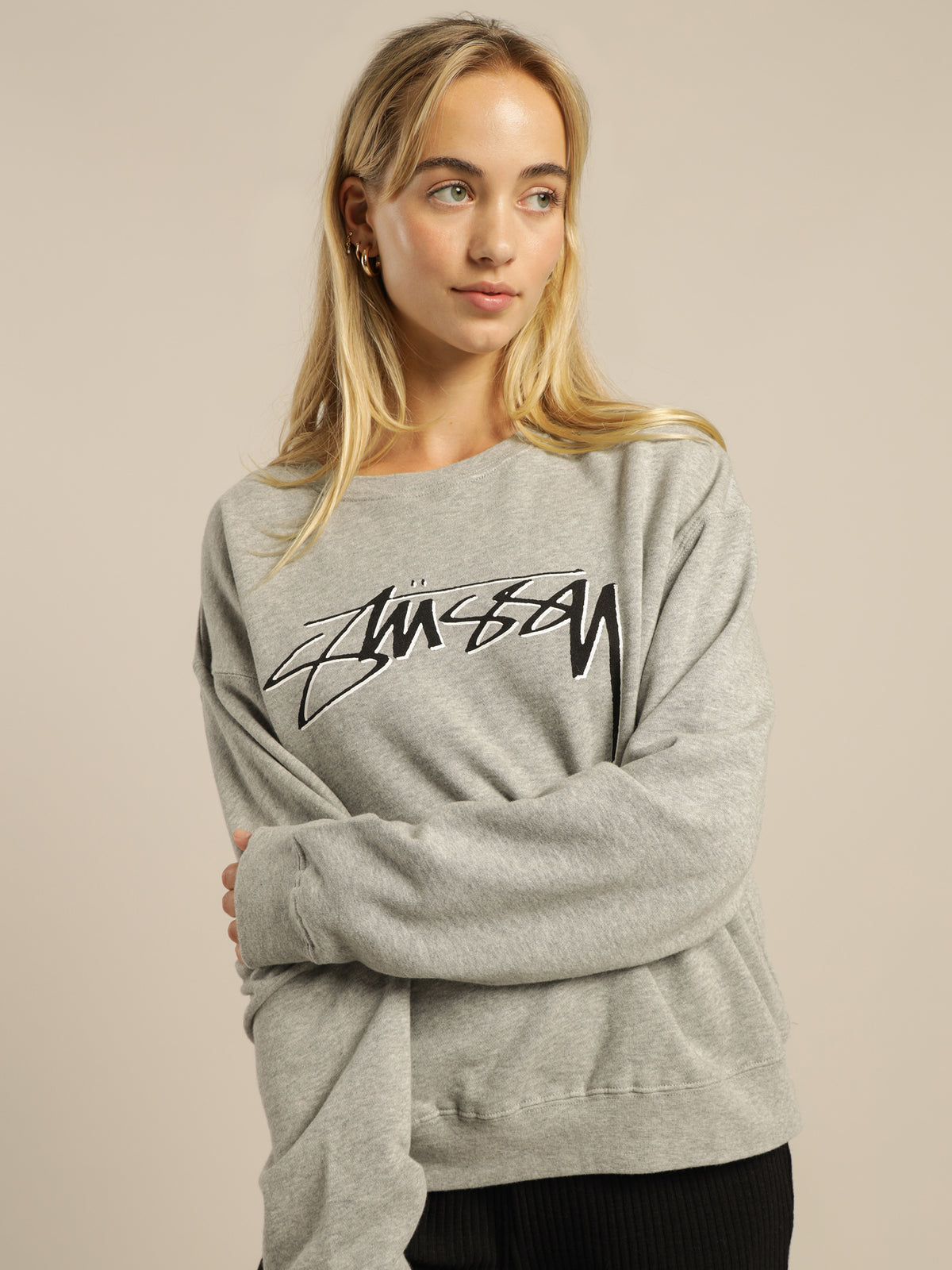 Shadow Script Relaxed Crew in Grey Marle