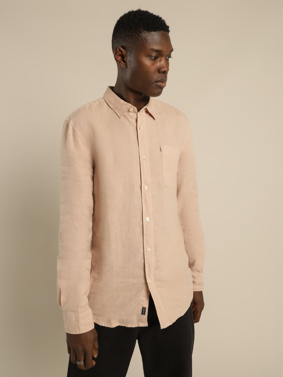 Hampton Linen Long Sleeve Shirt in Shell